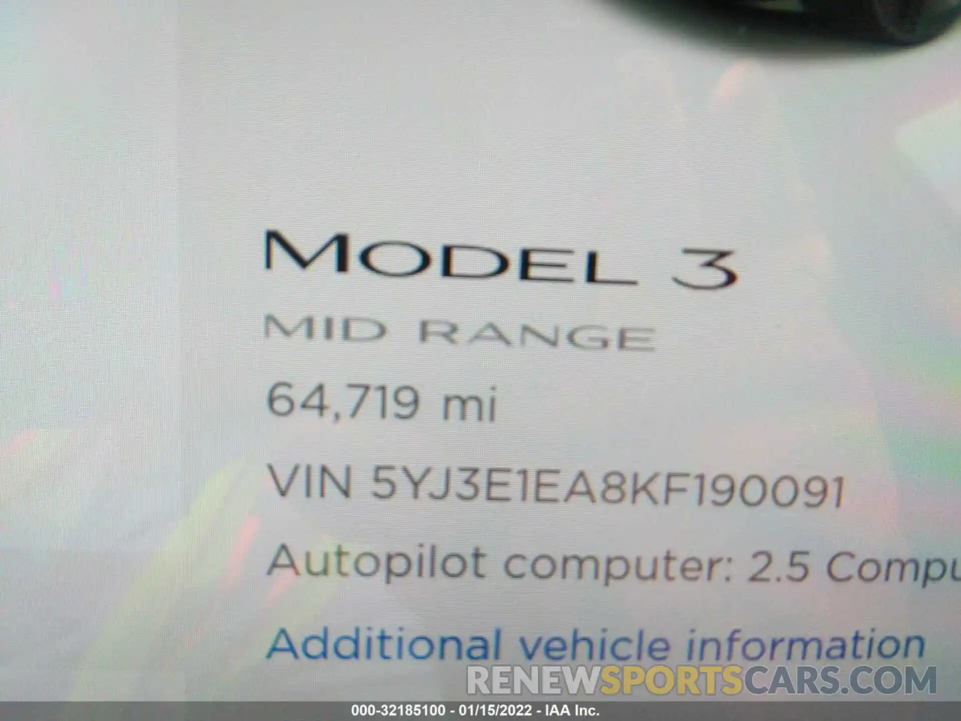 7 Photograph of a damaged car 5YJ3E1EA8KF190091 TESLA MODEL 3 2019