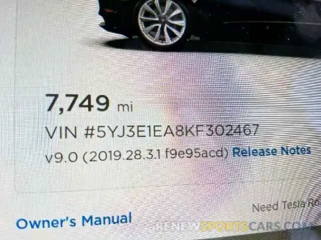 8 Фотография поврежденного автомобиля 5YJ3E1EA8KF302467 TESLA MODEL 3 2019