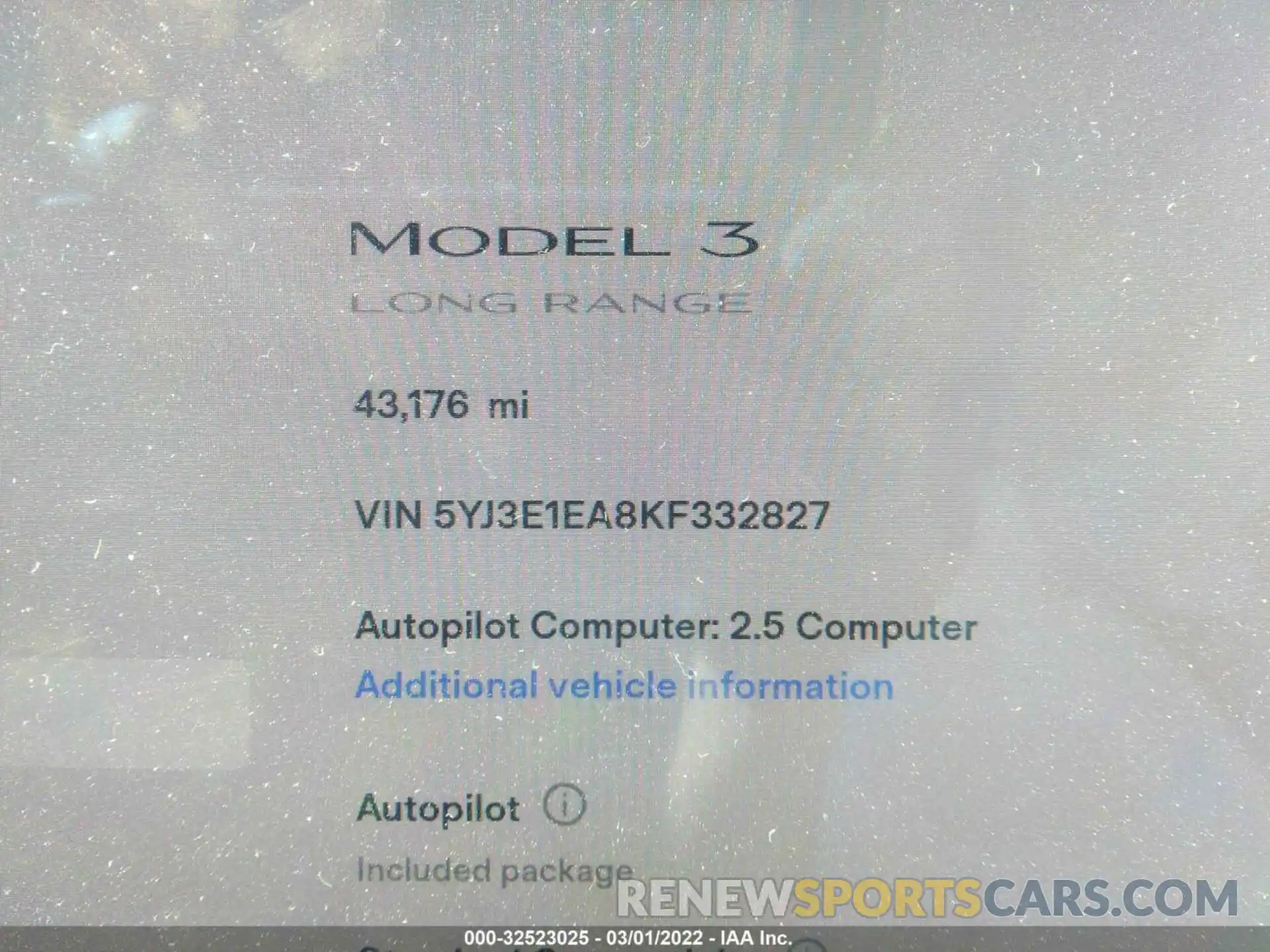 7 Photograph of a damaged car 5YJ3E1EA8KF332827 TESLA MODEL 3 2019