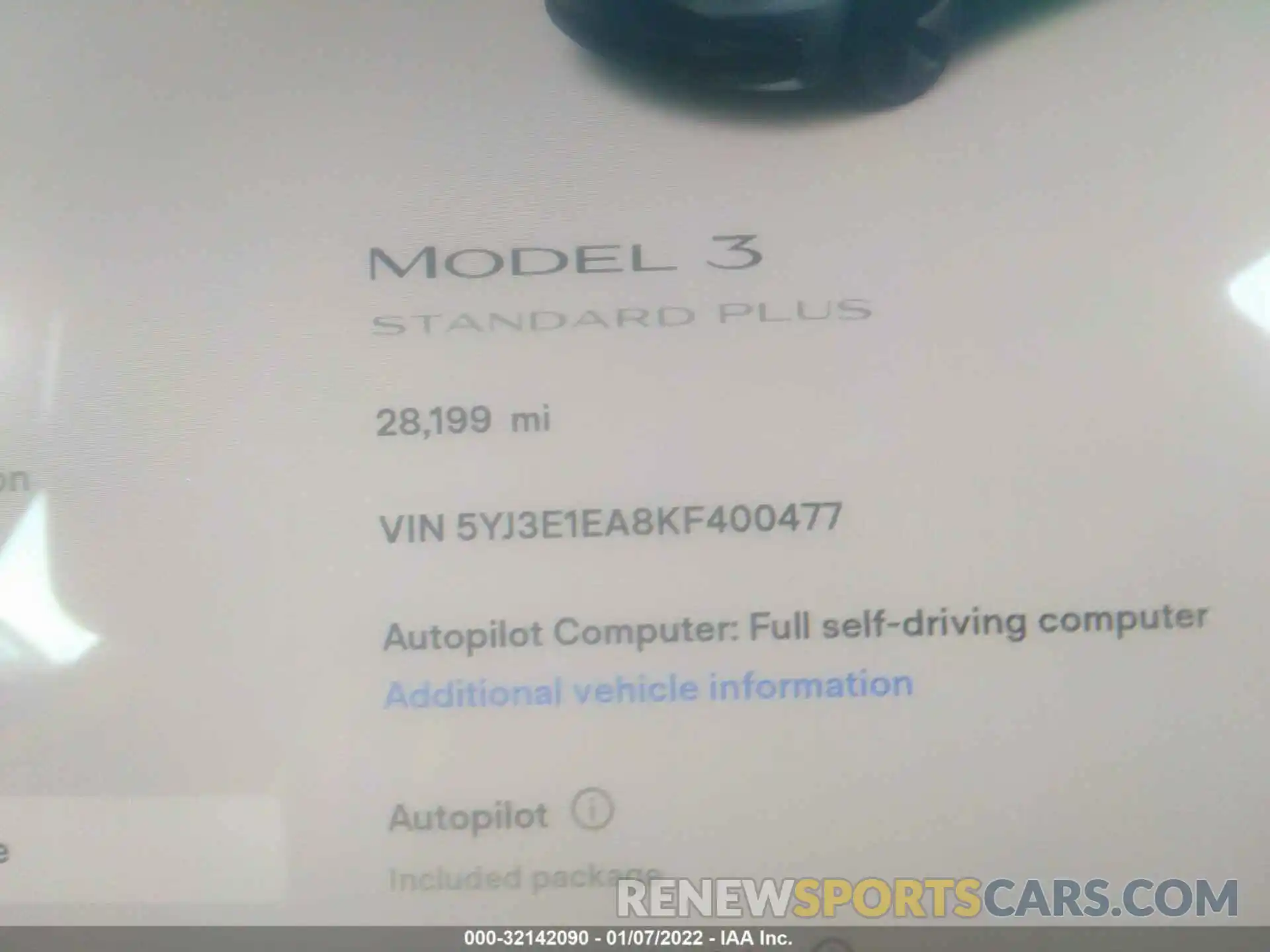 7 Photograph of a damaged car 5YJ3E1EA8KF400477 TESLA MODEL 3 2019