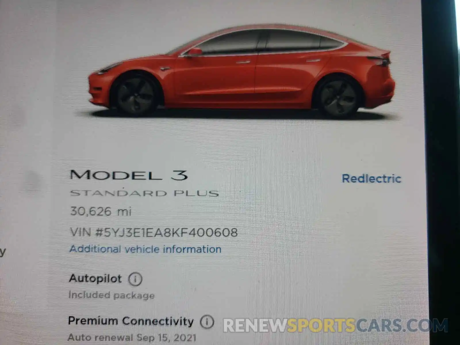 8 Photograph of a damaged car 5YJ3E1EA8KF400608 TESLA MODEL 3 2019