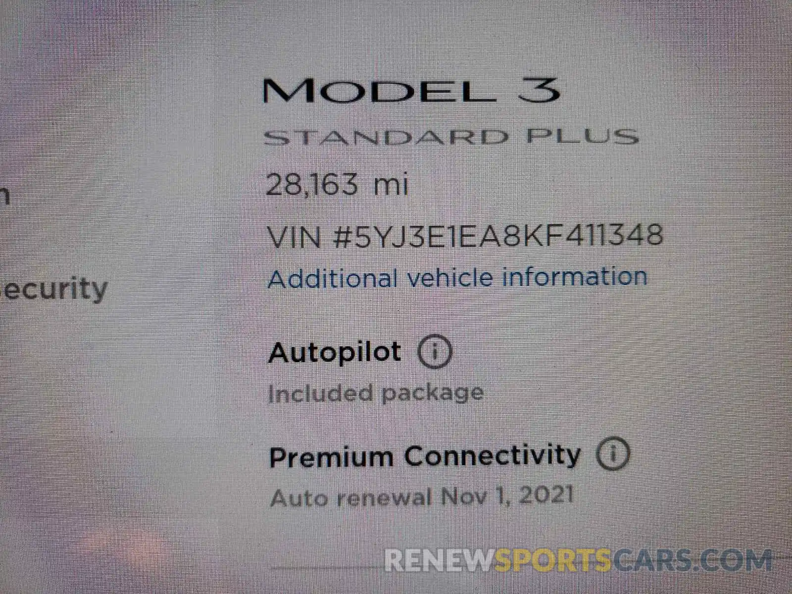 8 Photograph of a damaged car 5YJ3E1EA8KF411348 TESLA MODEL 3 2019