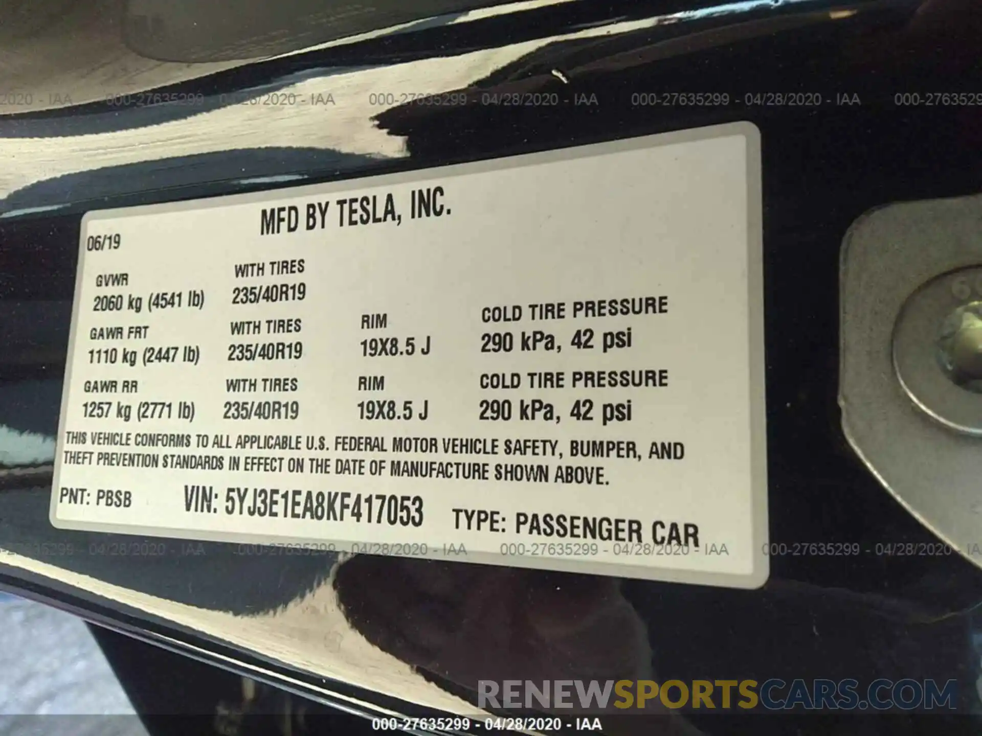 9 Photograph of a damaged car 5YJ3E1EA8KF417053 TESLA MODEL 3 2019