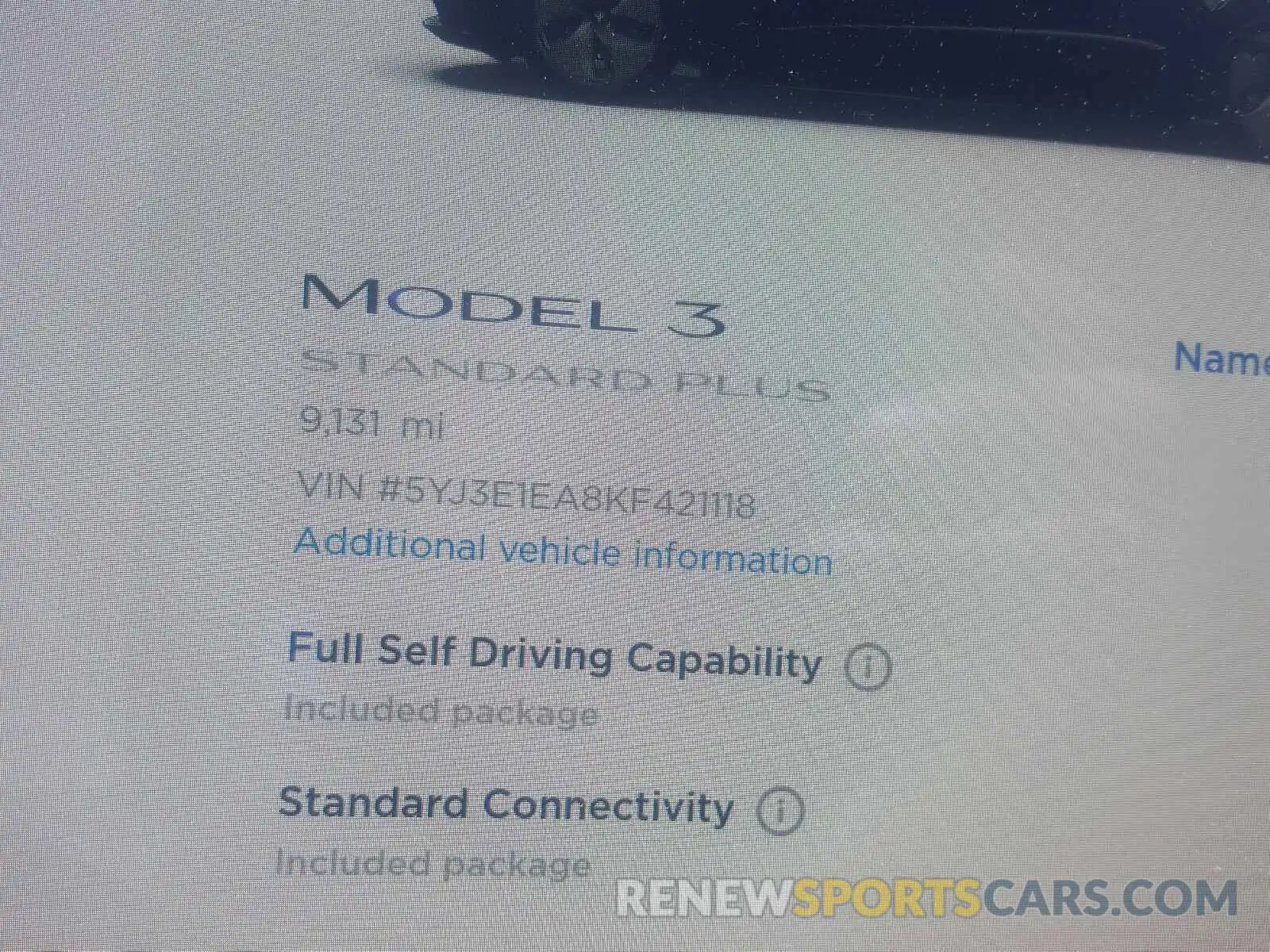 8 Photograph of a damaged car 5YJ3E1EA8KF421118 TESLA MODEL 3 2019