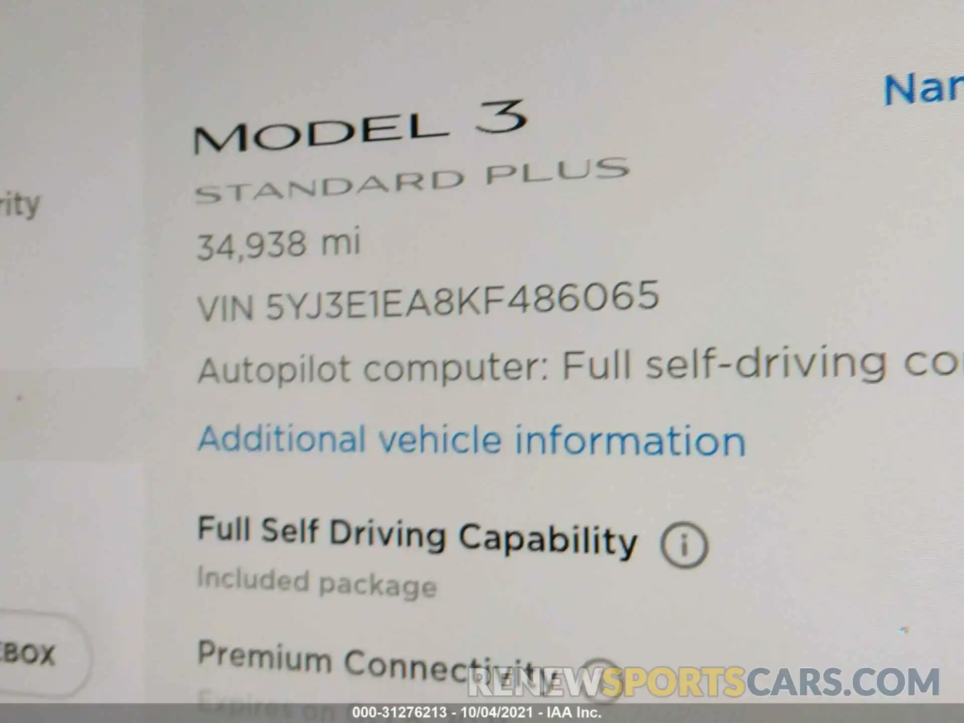 7 Photograph of a damaged car 5YJ3E1EA8KF486065 TESLA MODEL 3 2019