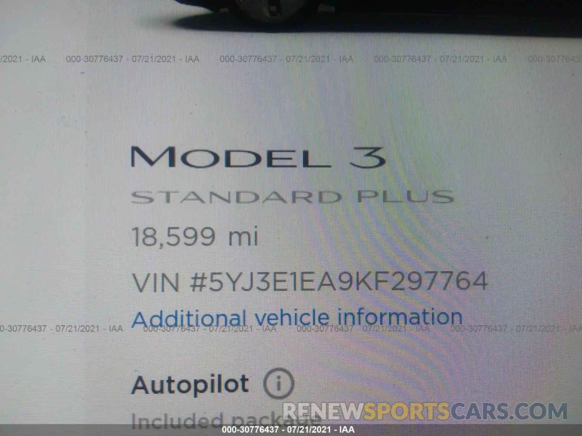 7 Photograph of a damaged car 5YJ3E1EA9KF297764 TESLA MODEL 3 2019