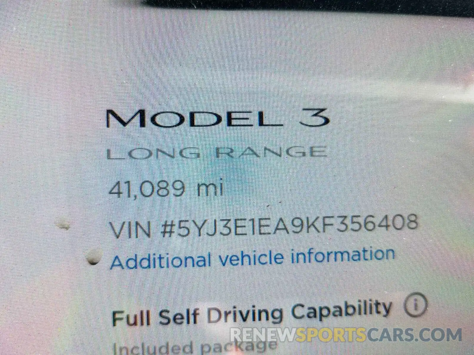 8 Photograph of a damaged car 5YJ3E1EA9KF356408 TESLA MODEL 3 2019