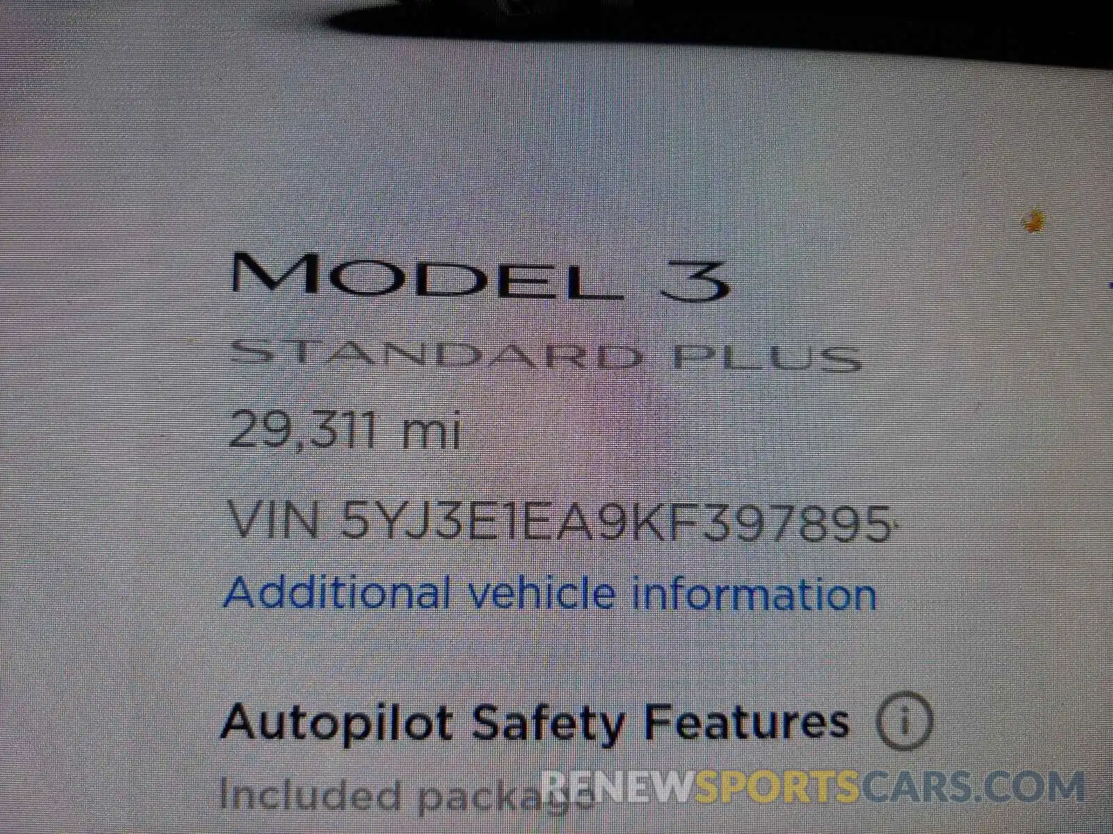 8 Photograph of a damaged car 5YJ3E1EA9KF397895 TESLA MODEL 3 2019