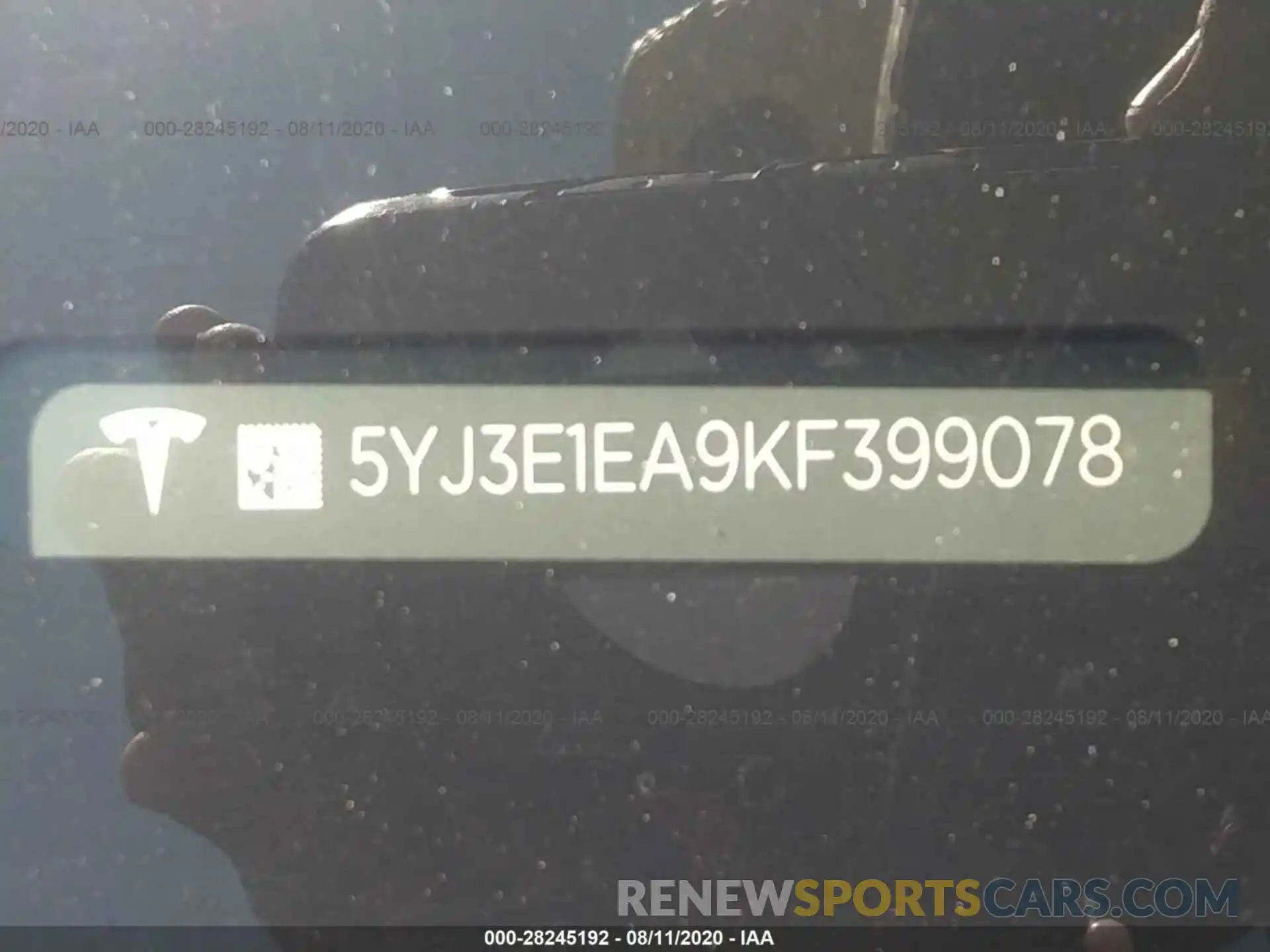 9 Photograph of a damaged car 5YJ3E1EA9KF399078 TESLA MODEL 3 2019