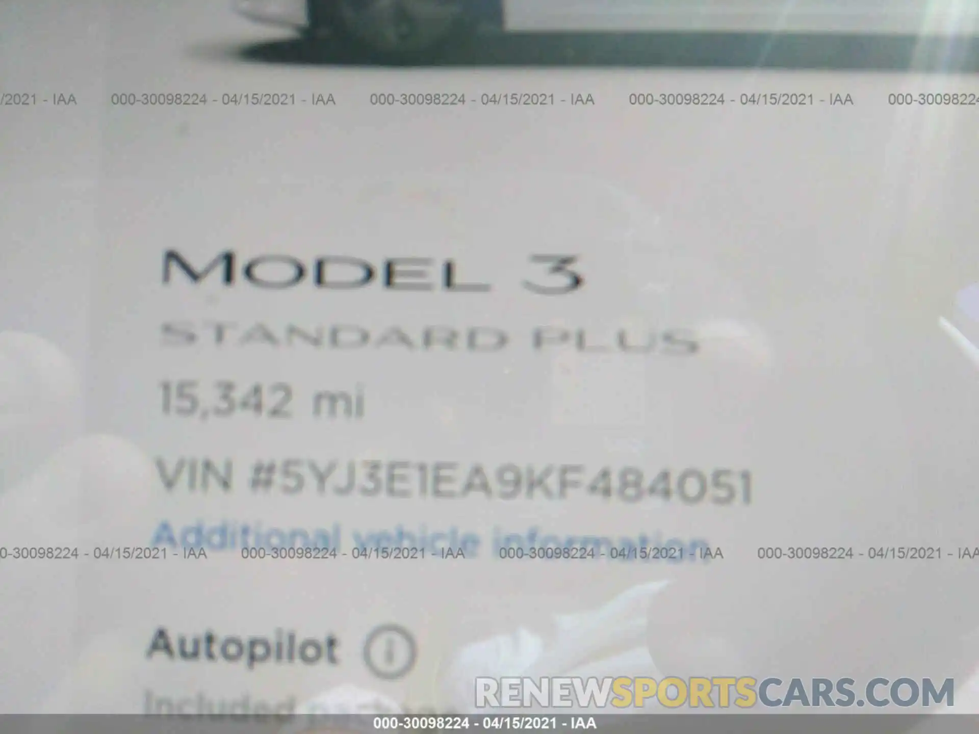 7 Photograph of a damaged car 5YJ3E1EA9KF484051 TESLA MODEL 3 2019