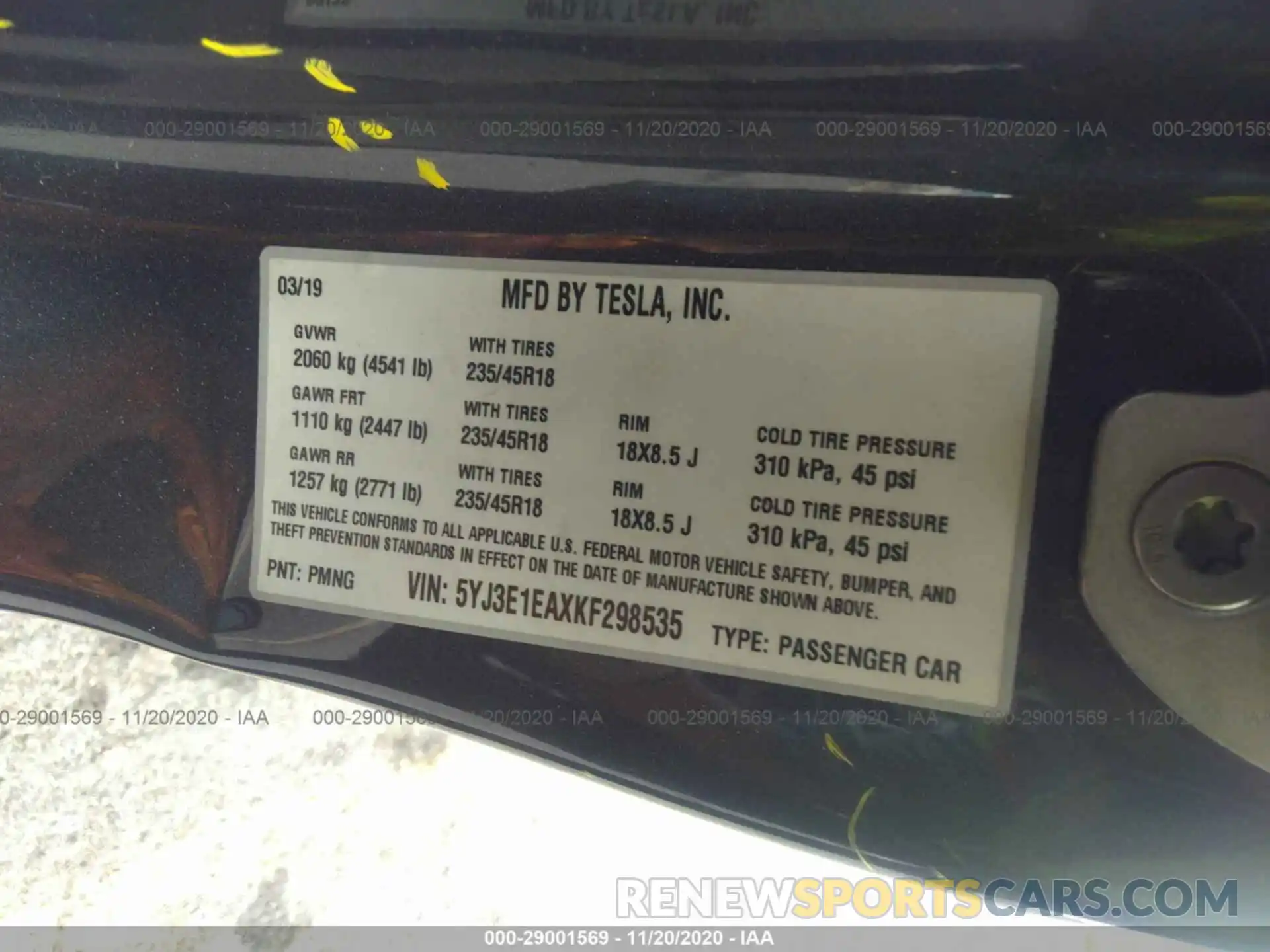 9 Photograph of a damaged car 5YJ3E1EAXKF298535 TESLA MODEL 3 2019