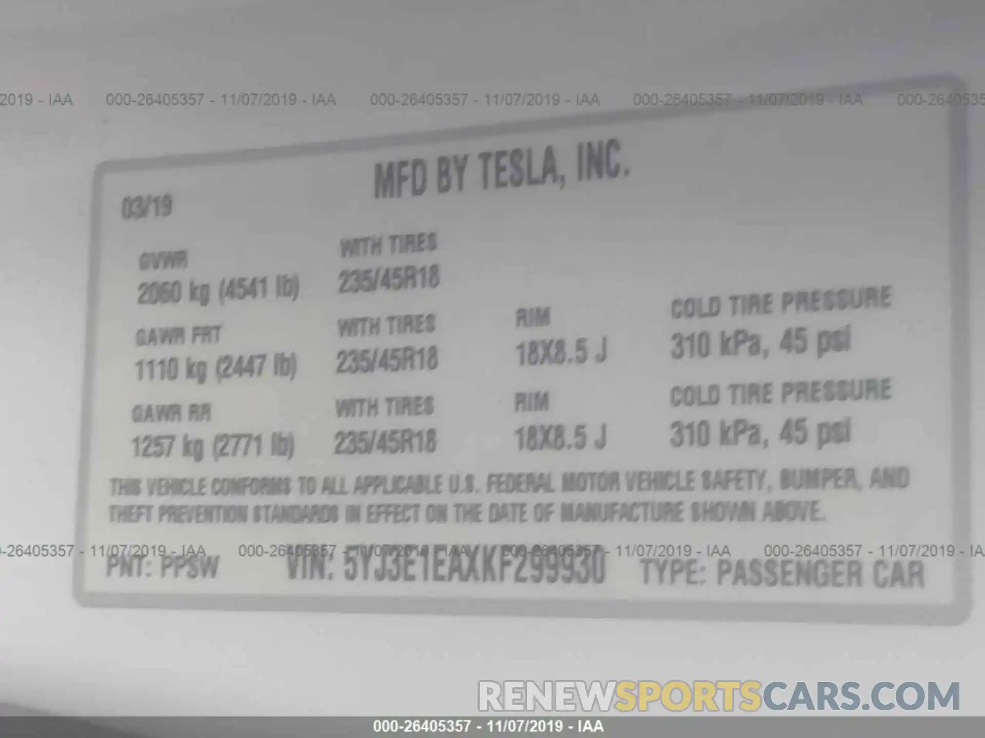 9 Photograph of a damaged car 5YJ3E1EAXKF299930 TESLA MODEL 3 2019