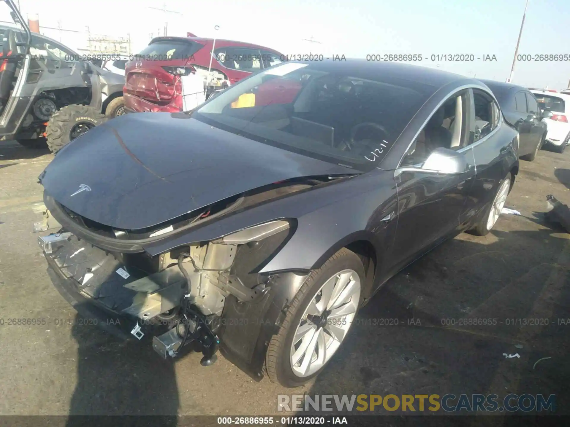 2 Photograph of a damaged car 5YJ3E1EAXKF314393 TESLA MODEL 3 2019