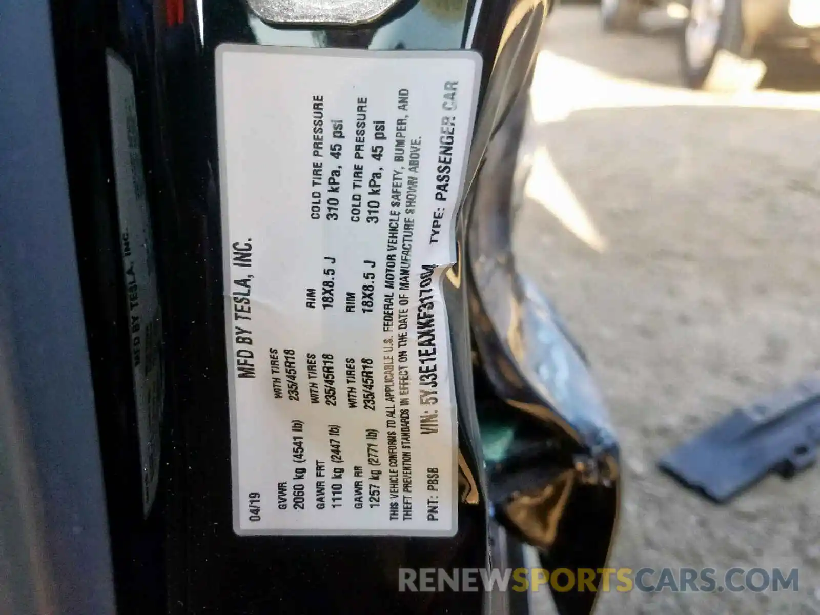 10 Photograph of a damaged car 5YJ3E1EAXKF317004 TESLA MODEL 3 2019