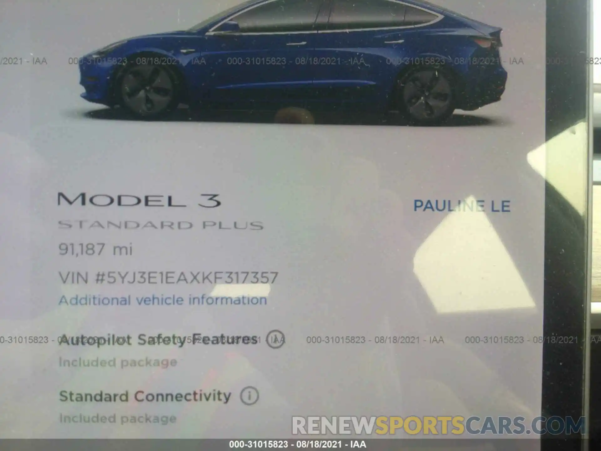 7 Фотография поврежденного автомобиля 5YJ3E1EAXKF317357 TESLA MODEL 3 2019