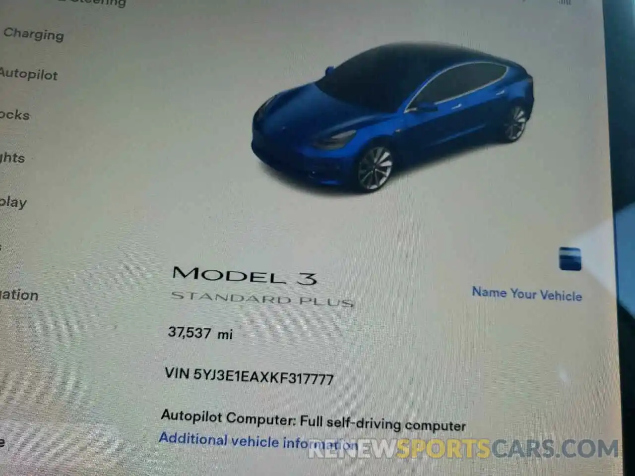 8 Фотография поврежденного автомобиля 5YJ3E1EAXKF317777 TESLA MODEL 3 2019