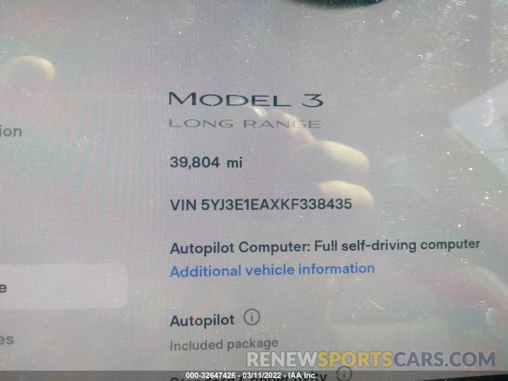 7 Фотография поврежденного автомобиля 5YJ3E1EAXKF338435 TESLA MODEL 3 2019