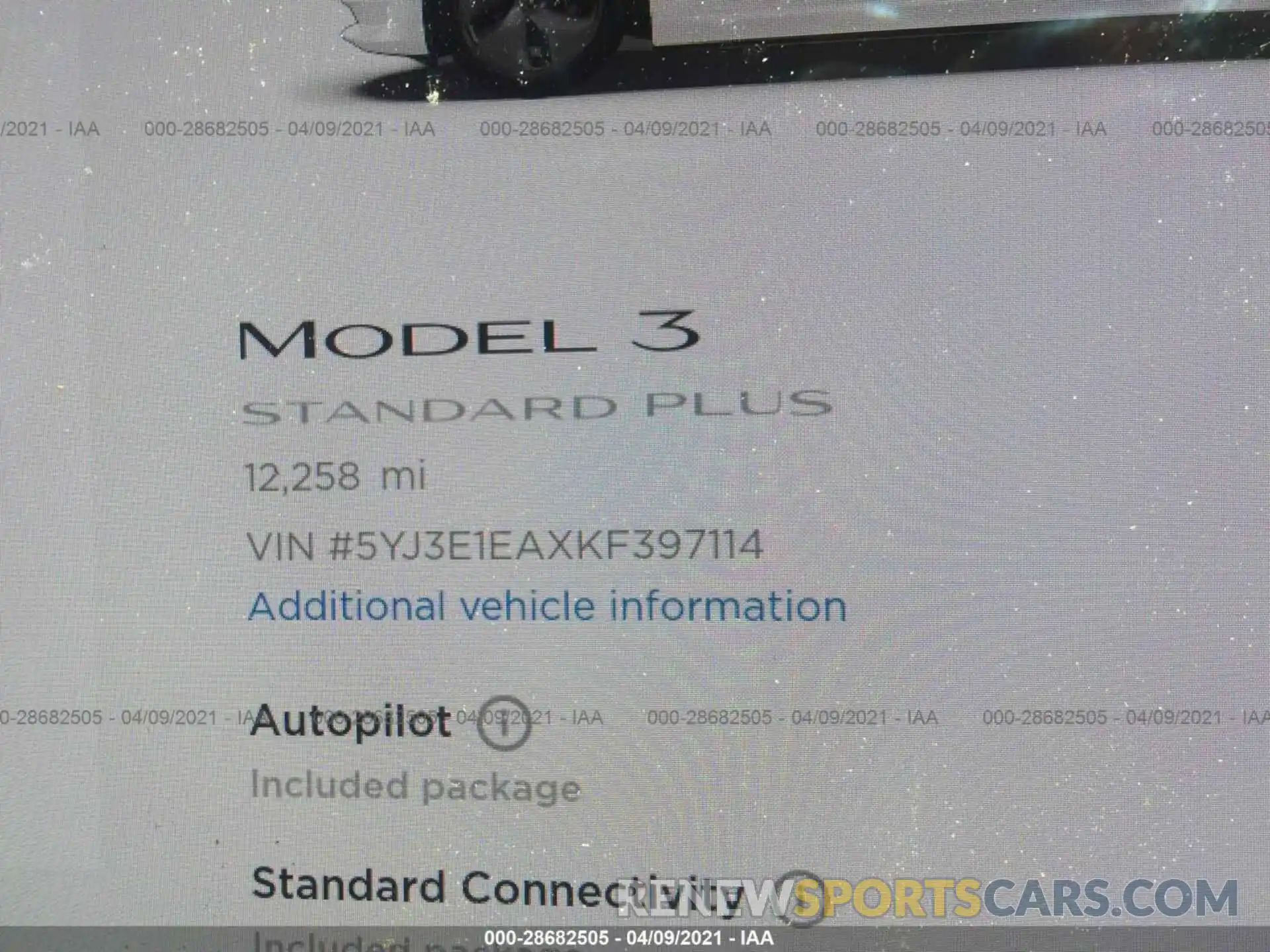 9 Photograph of a damaged car 5YJ3E1EAXKF397114 TESLA MODEL 3 2019