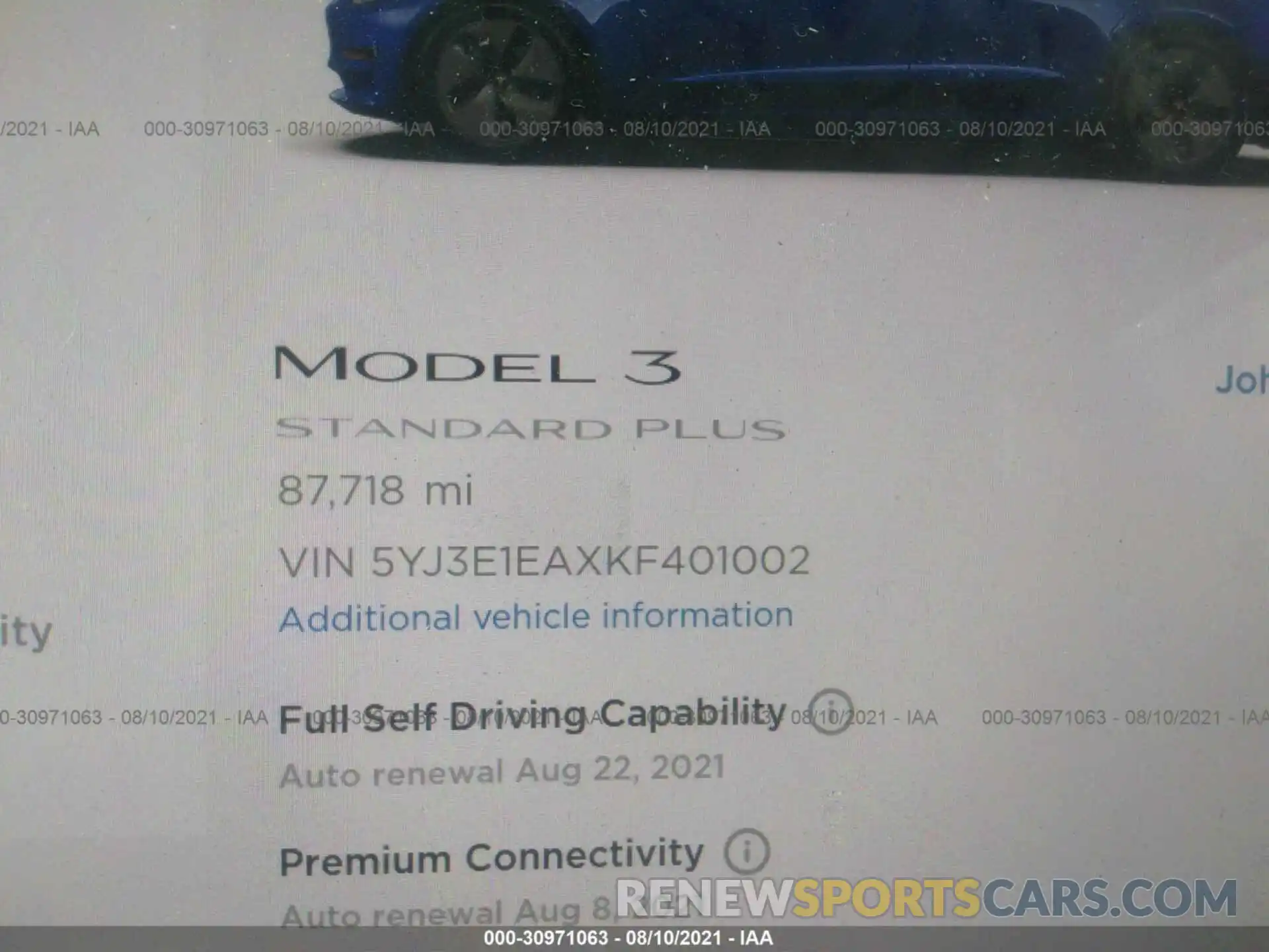 7 Photograph of a damaged car 5YJ3E1EAXKF401002 TESLA MODEL 3 2019