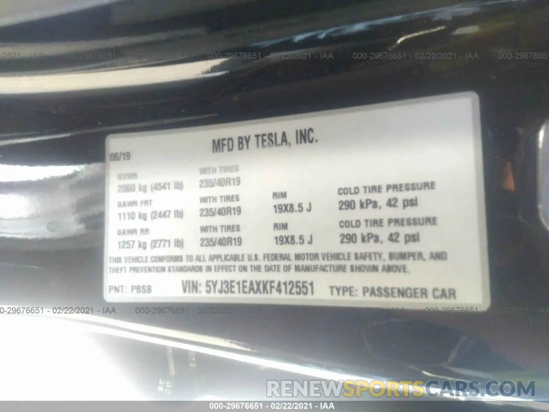 9 Photograph of a damaged car 5YJ3E1EAXKF412551 TESLA MODEL 3 2019