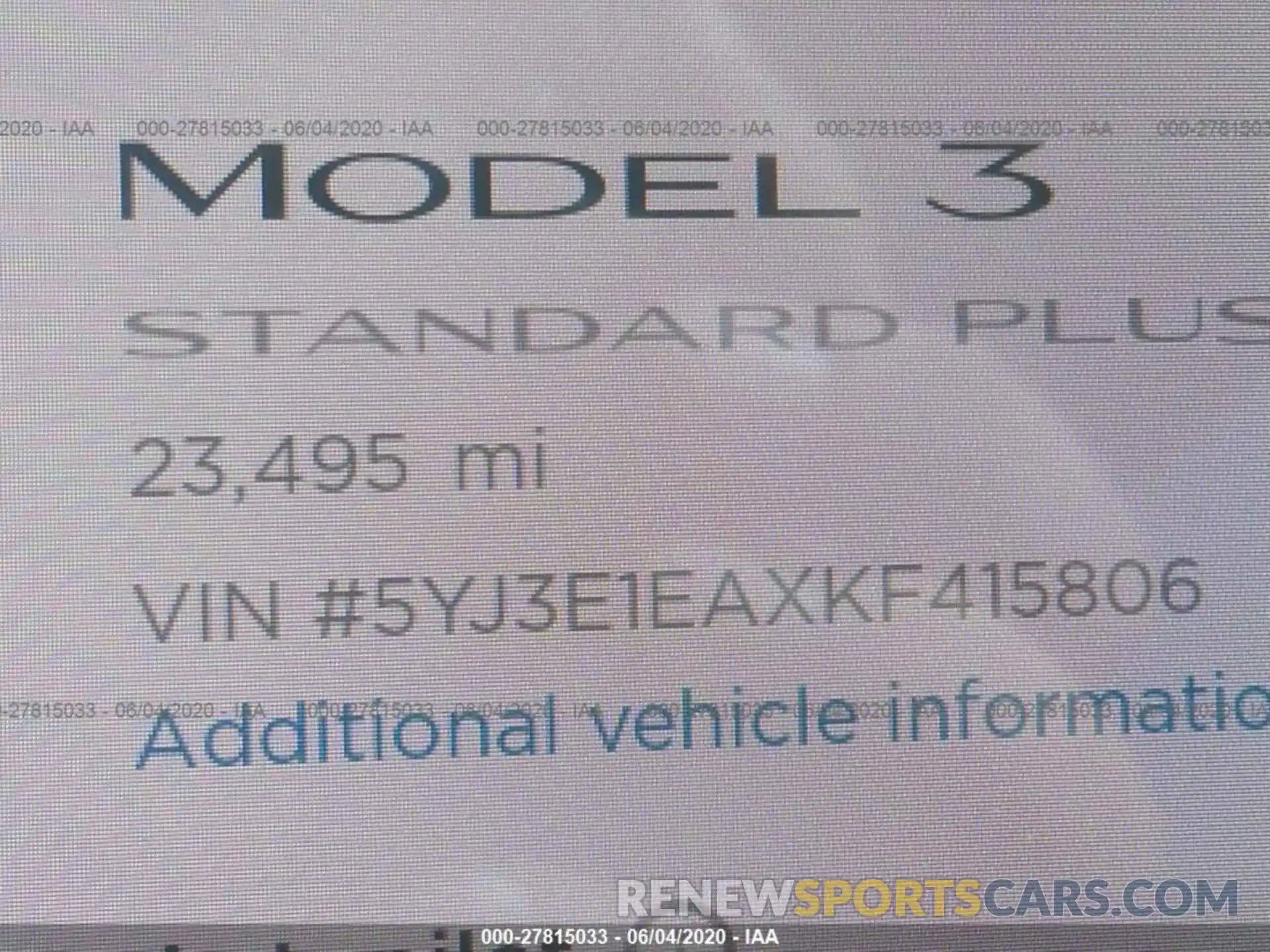 9 Photograph of a damaged car 5YJ3E1EAXKF415806 TESLA MODEL 3 2019