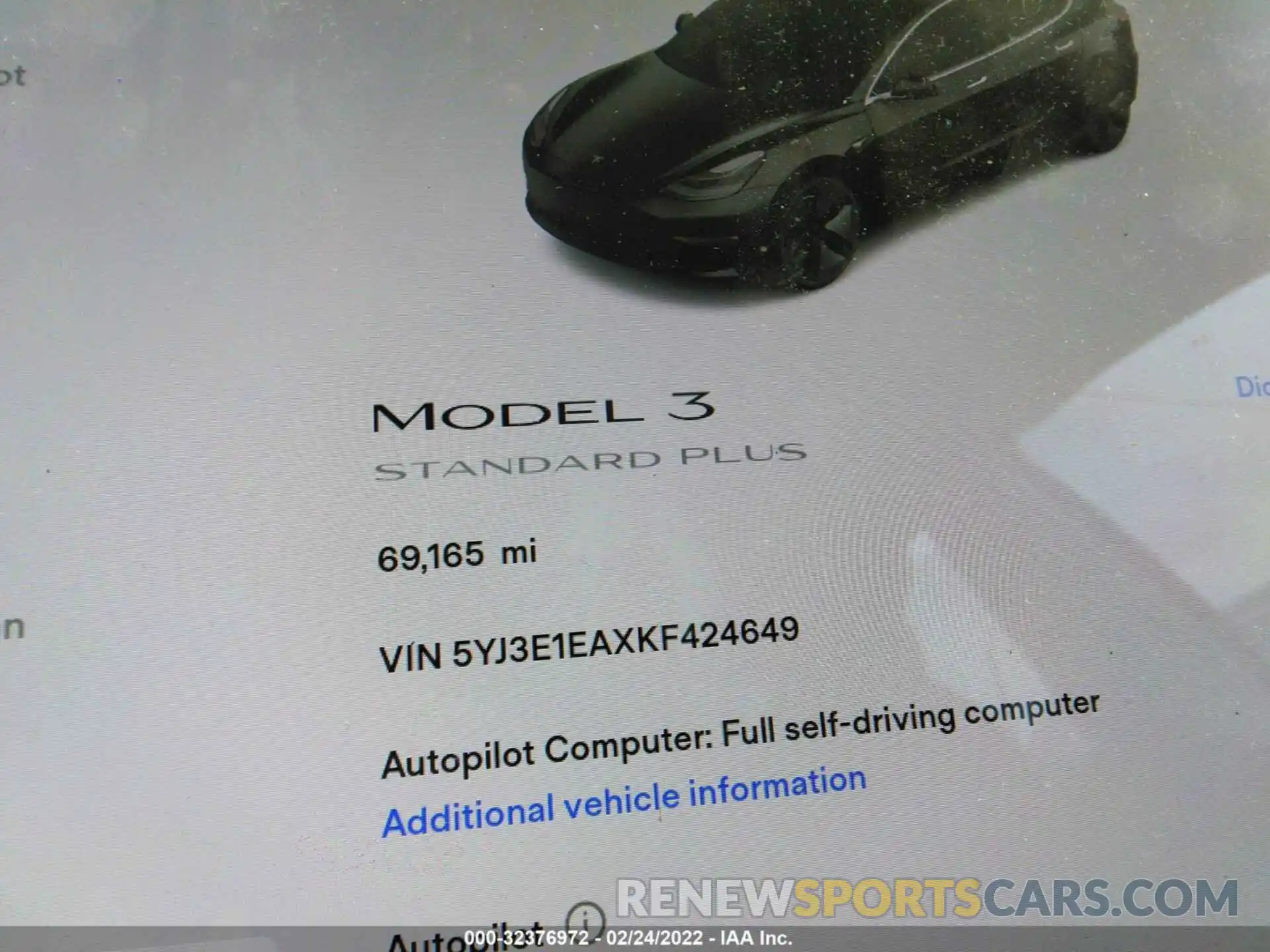 7 Photograph of a damaged car 5YJ3E1EAXKF424649 TESLA MODEL 3 2019