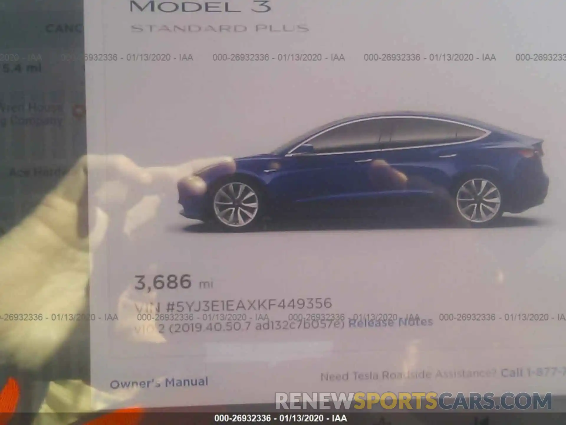 7 Фотография поврежденного автомобиля 5YJ3E1EAXKF449356 TESLA MODEL 3 2019