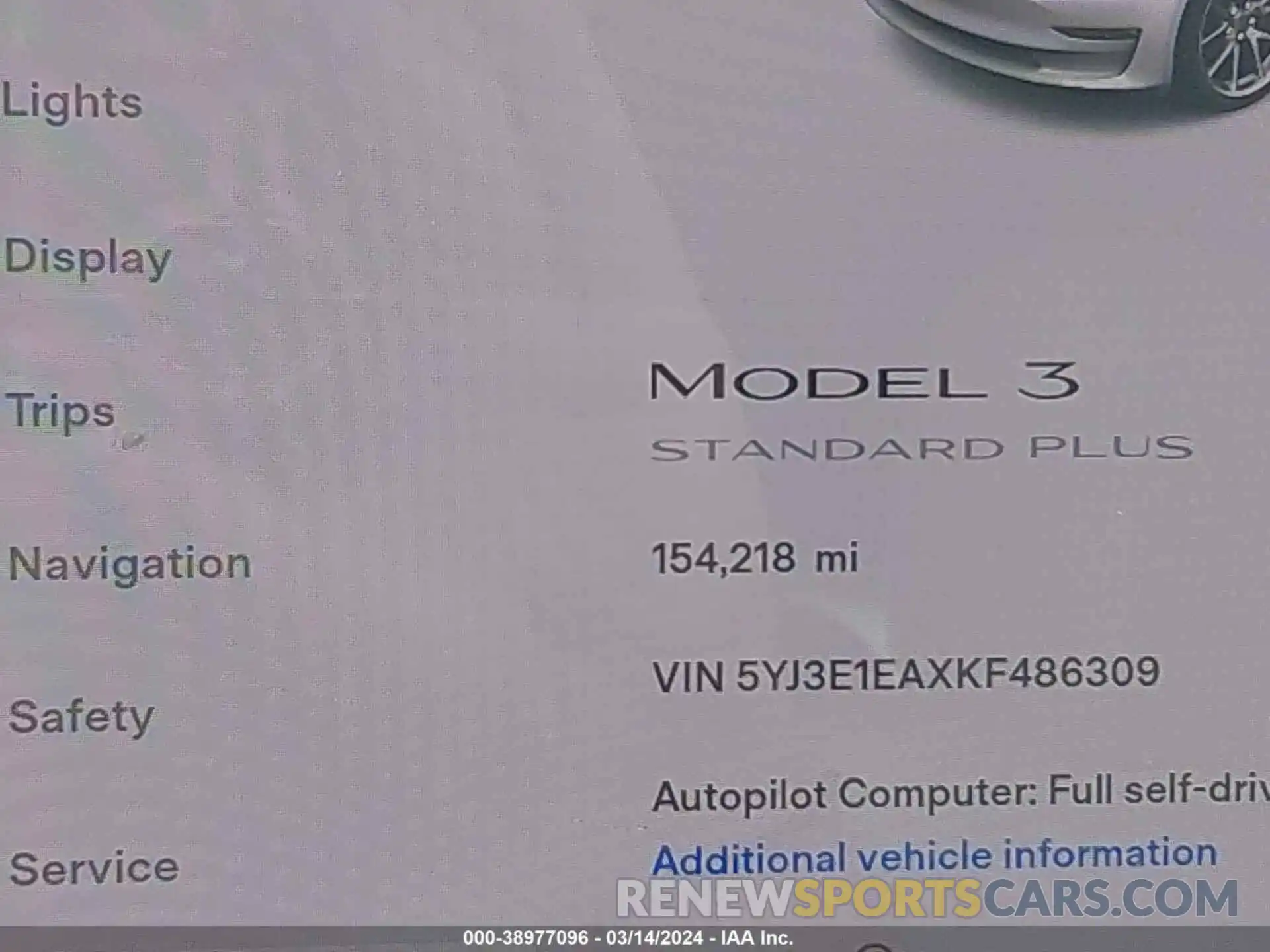 14 Фотография поврежденного автомобиля 5YJ3E1EAXKF486309 TESLA MODEL 3 2019