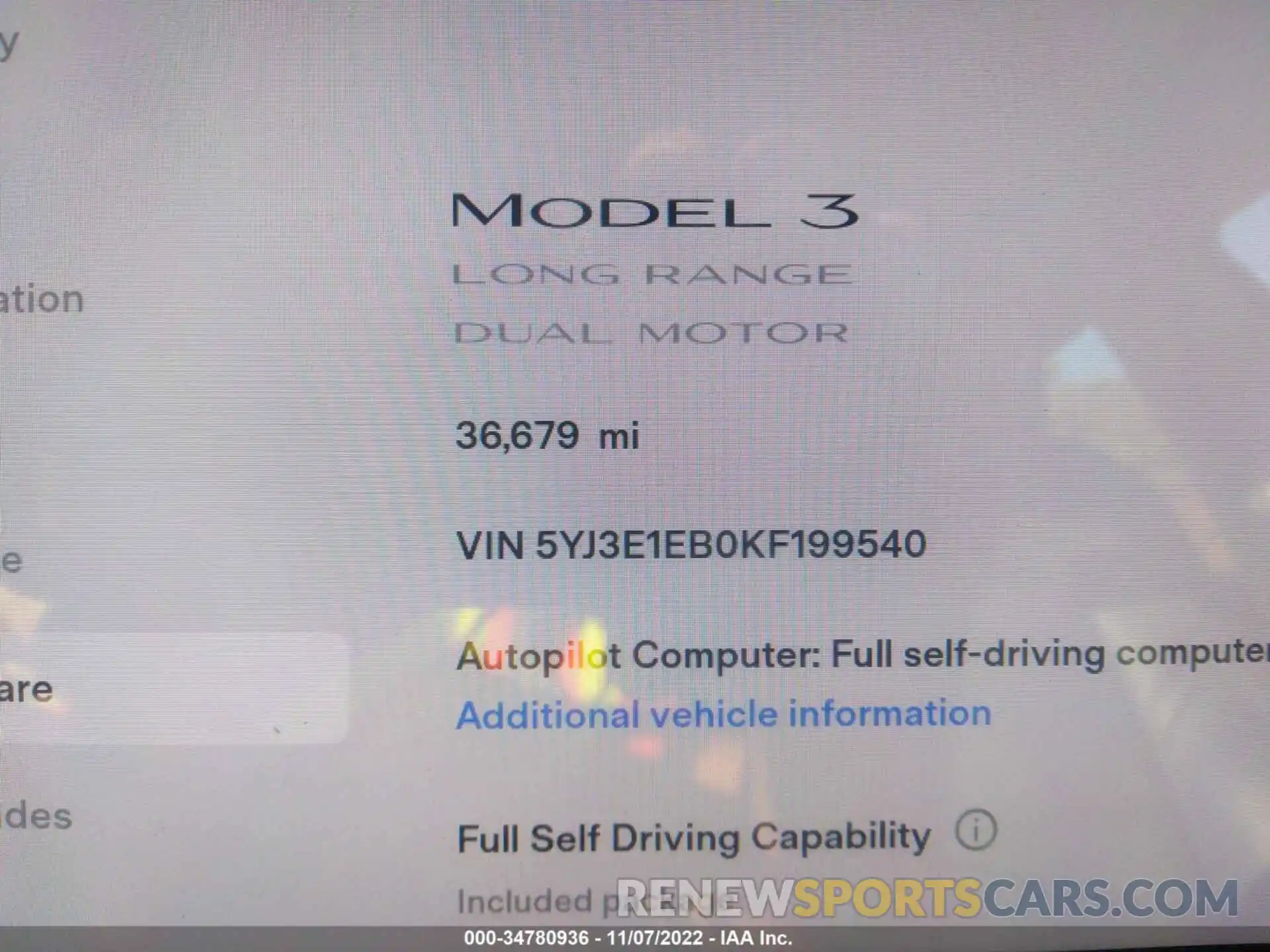 7 Photograph of a damaged car 5YJ3E1EB0KF199540 TESLA MODEL 3 2019