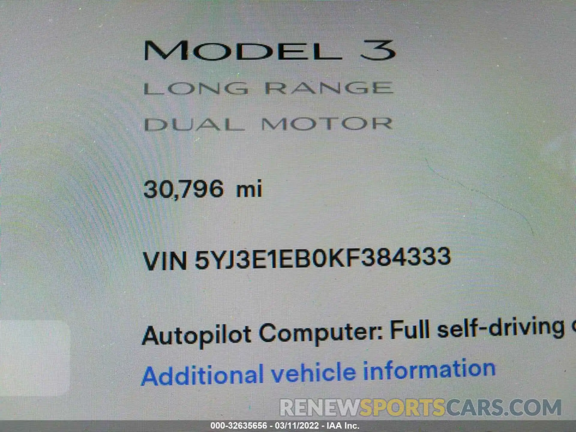 7 Фотография поврежденного автомобиля 5YJ3E1EB0KF384333 TESLA MODEL 3 2019