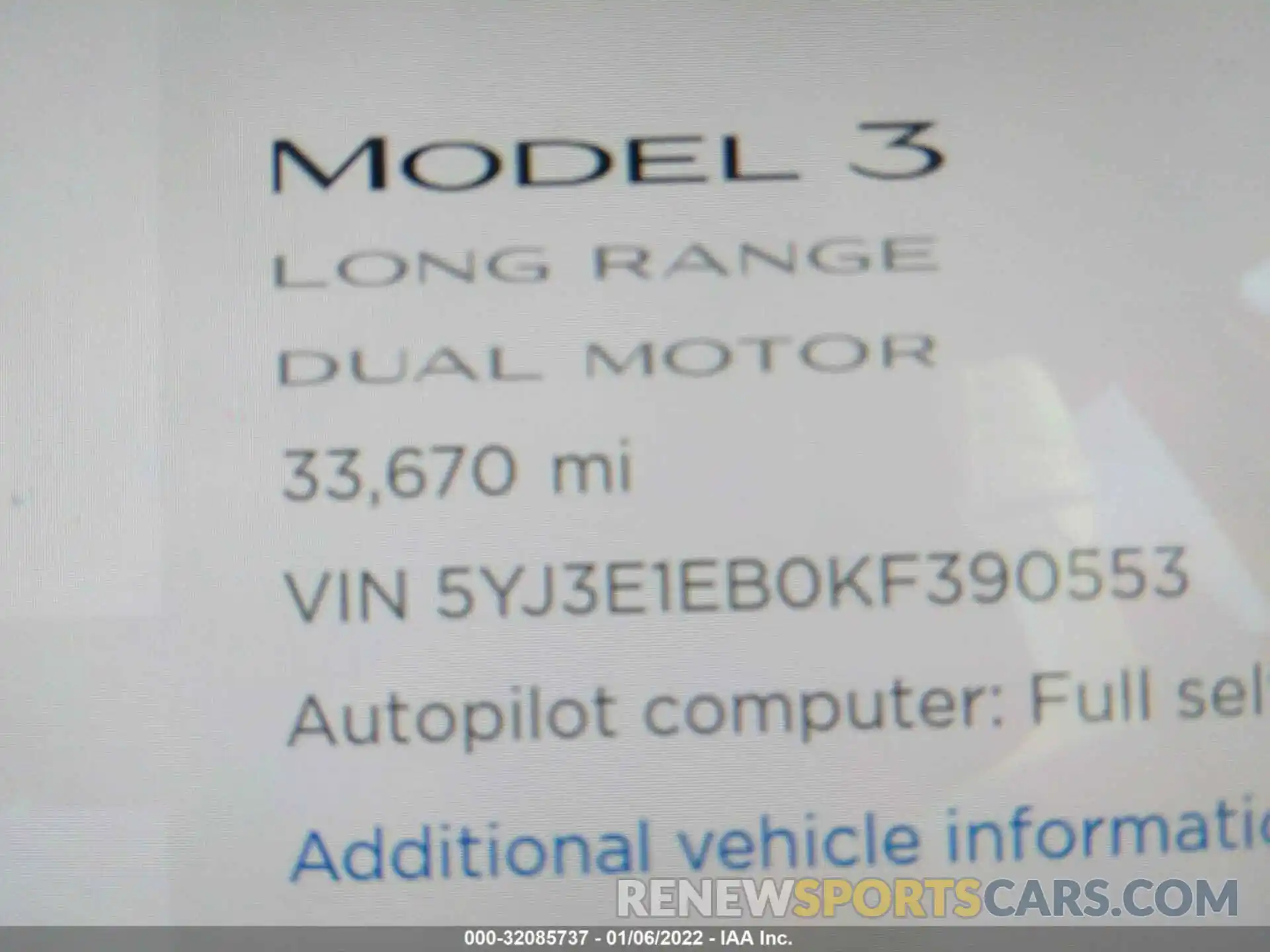 7 Фотография поврежденного автомобиля 5YJ3E1EB0KF390553 TESLA MODEL 3 2019