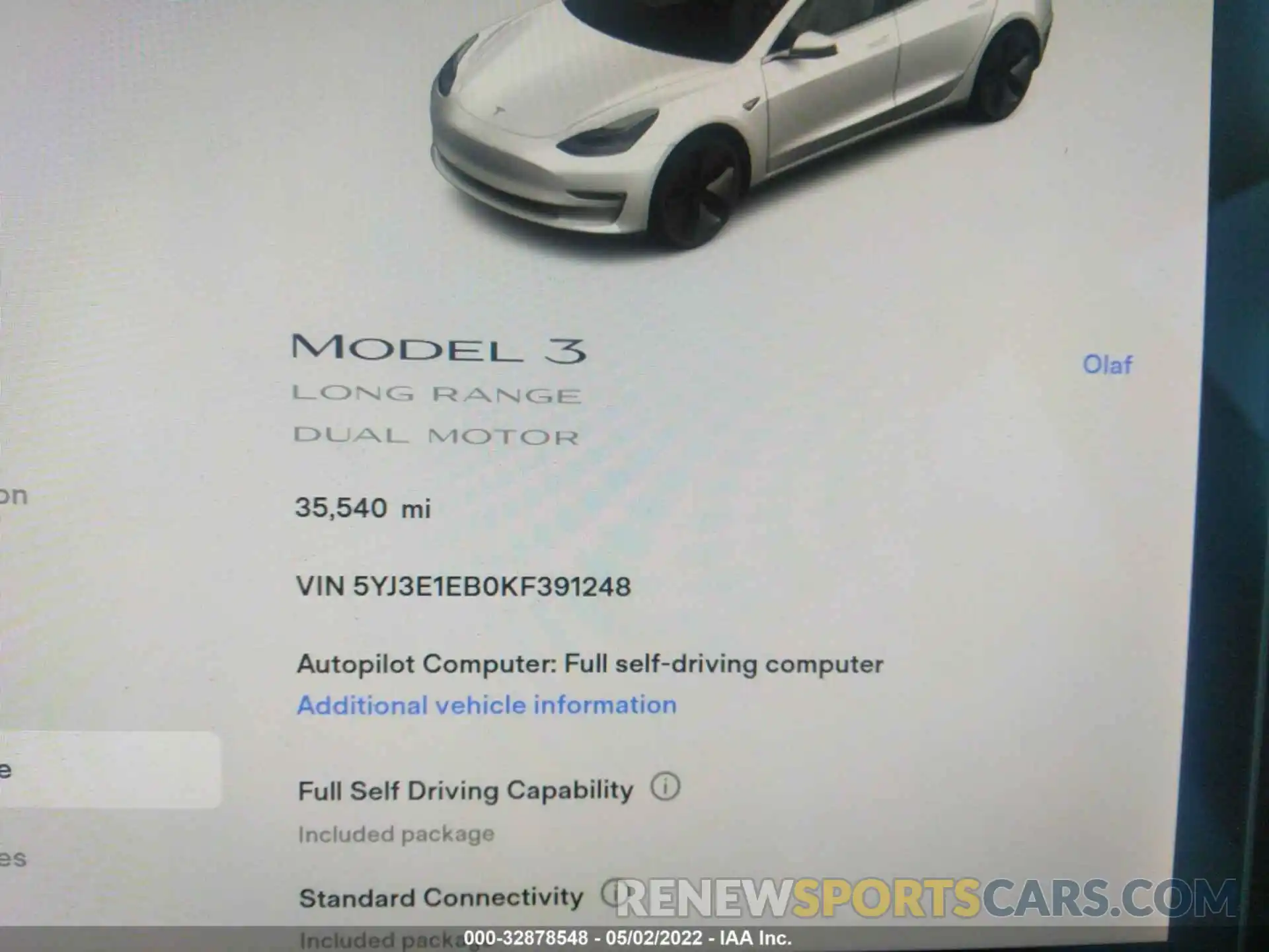 7 Photograph of a damaged car 5YJ3E1EB0KF391248 TESLA MODEL 3 2019