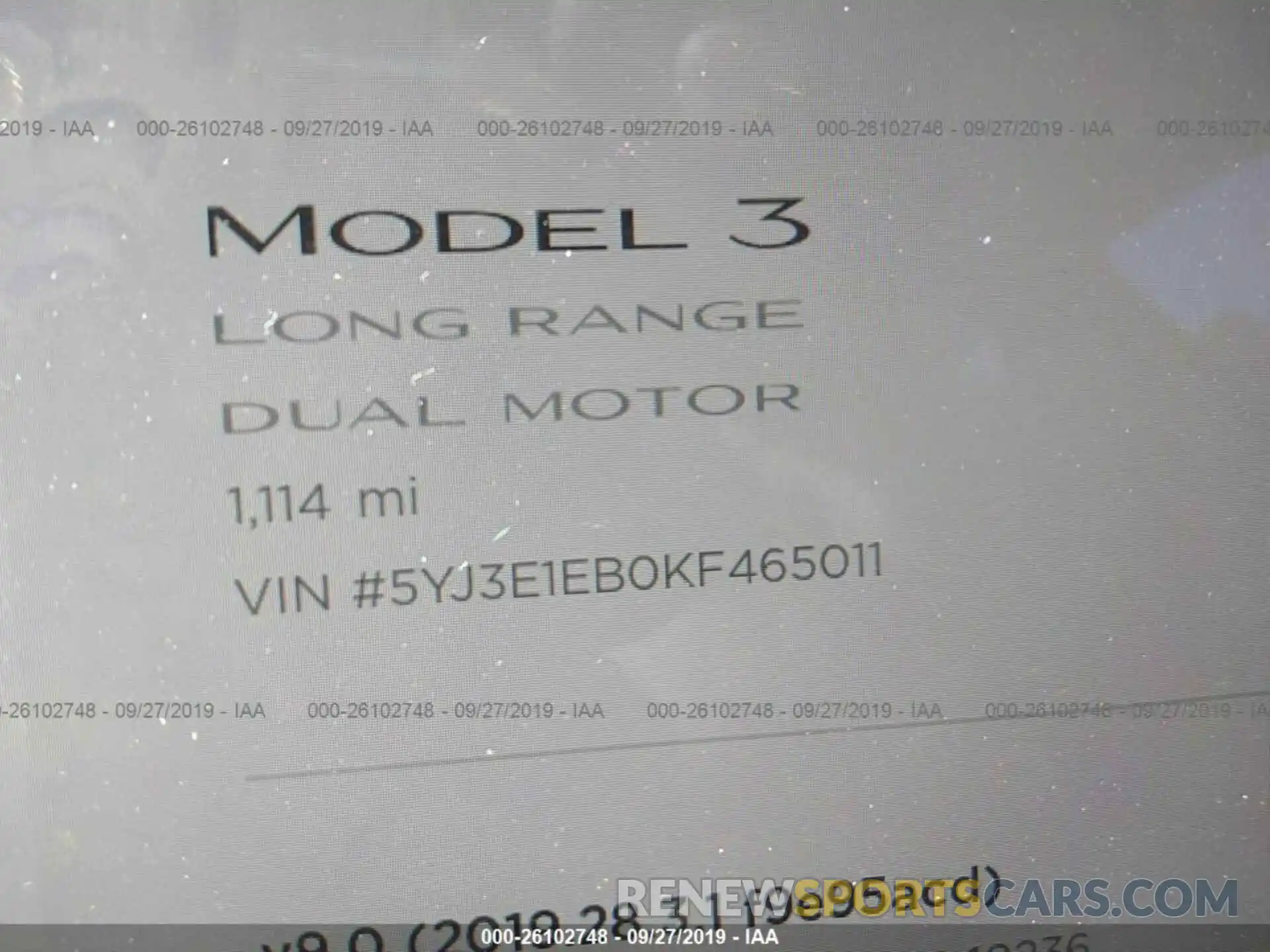 7 Photograph of a damaged car 5YJ3E1EB0KF465011 TESLA MODEL 3 2019