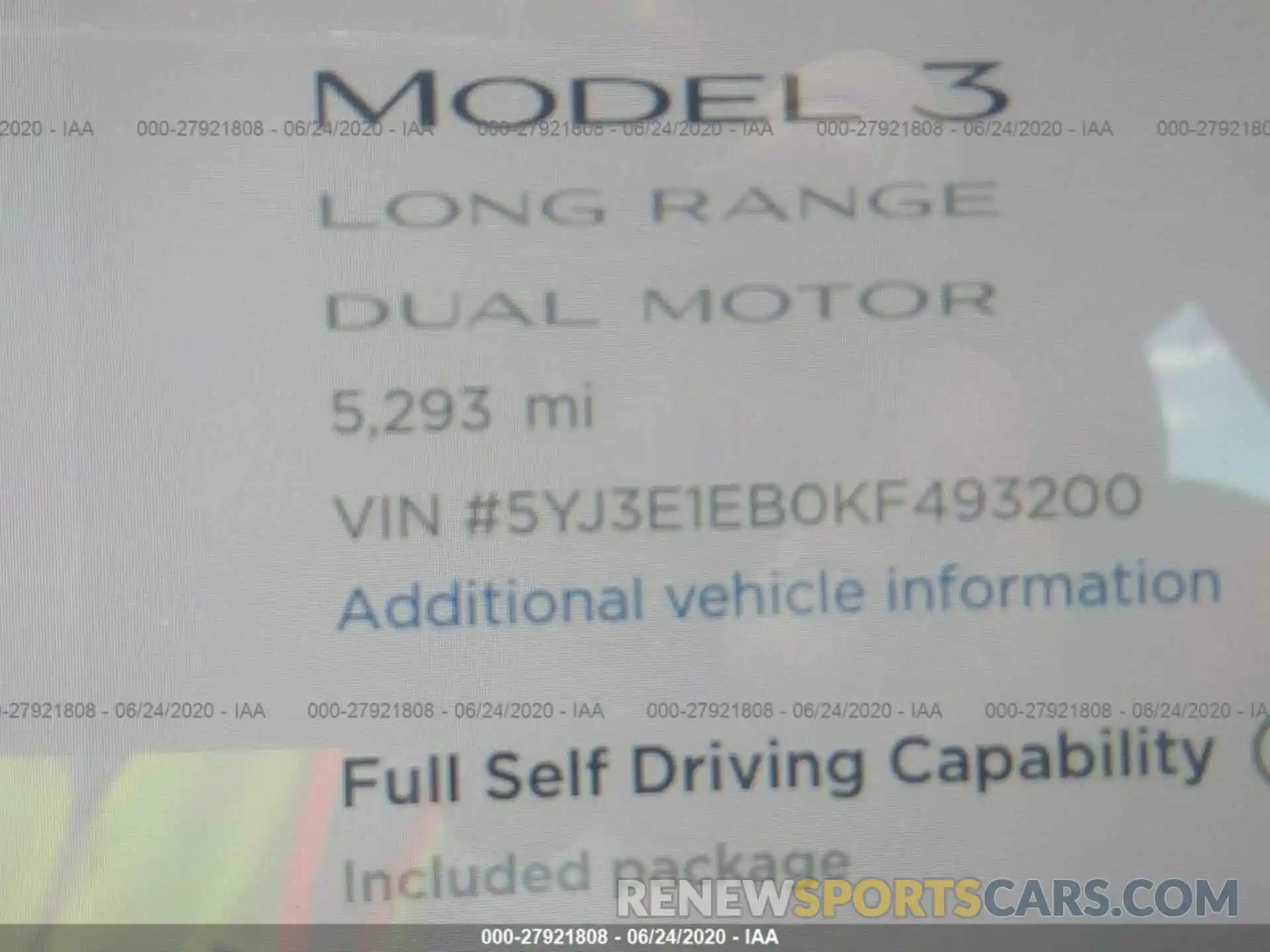 7 Photograph of a damaged car 5YJ3E1EB0KF493200 TESLA MODEL 3 2019