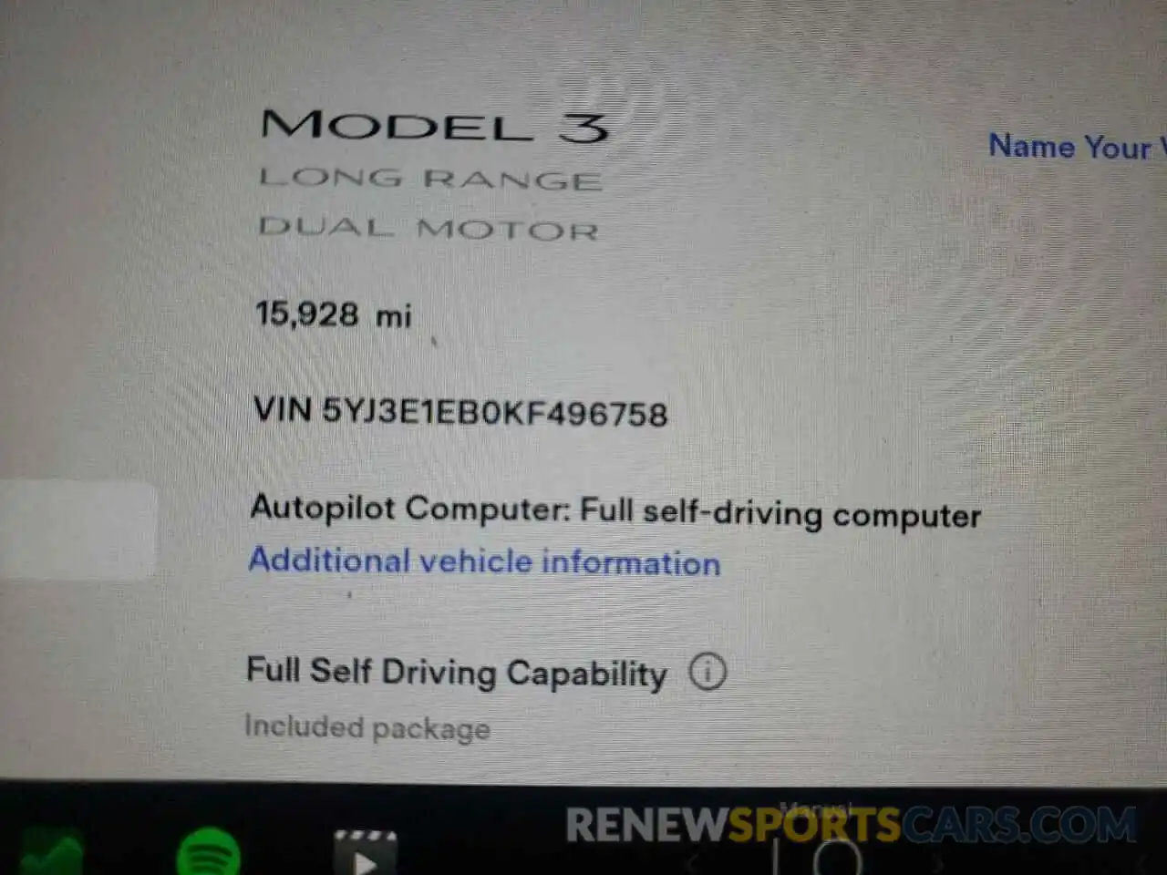 8 Фотография поврежденного автомобиля 5YJ3E1EB0KF496758 TESLA MODEL 3 2019