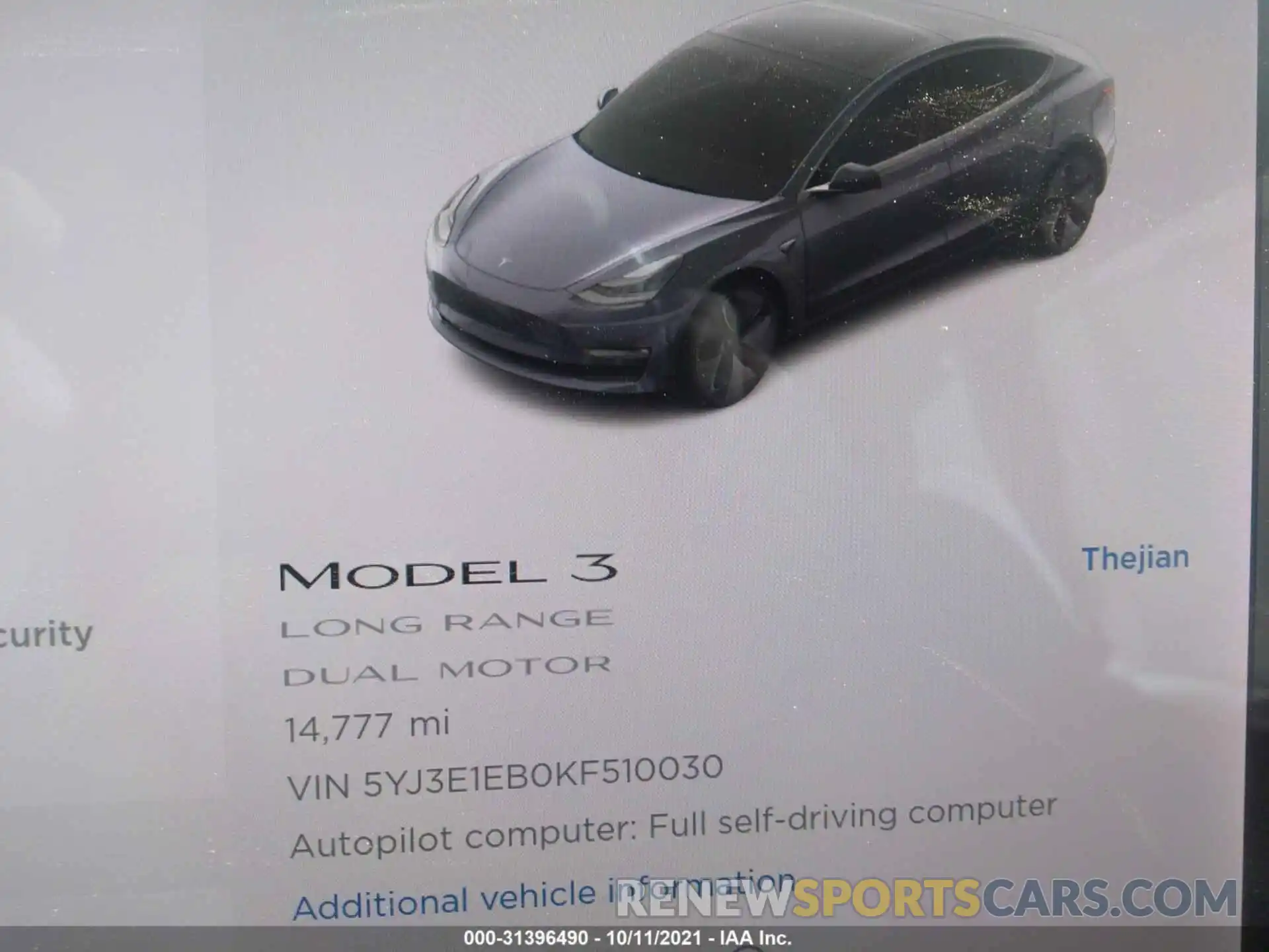 7 Фотография поврежденного автомобиля 5YJ3E1EB0KF510030 TESLA MODEL 3 2019