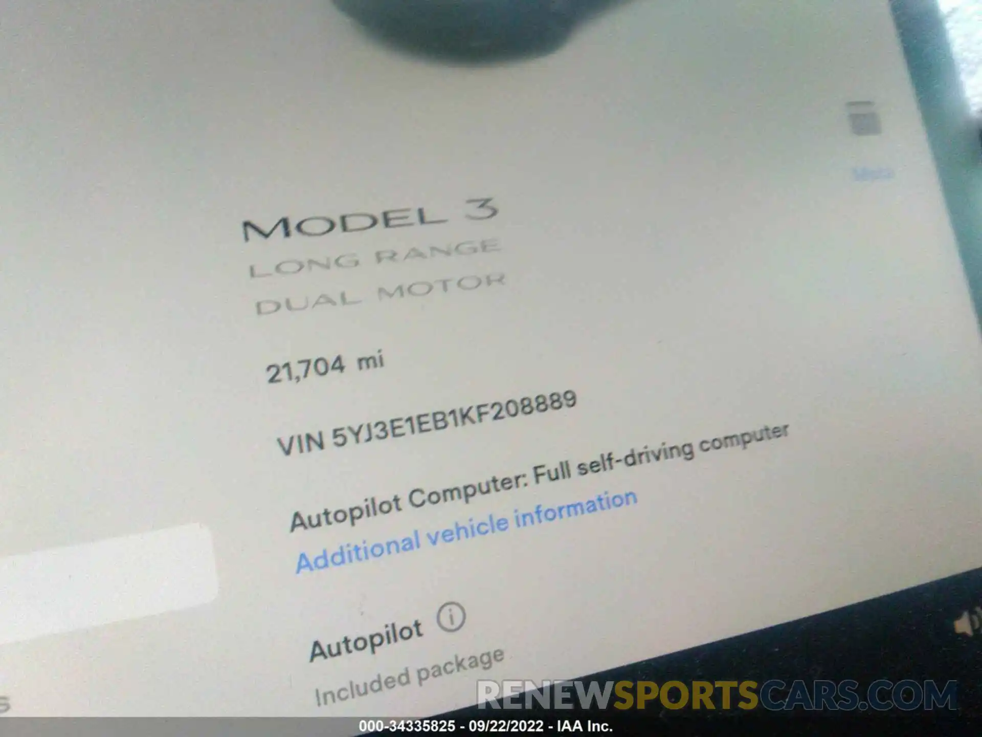 7 Photograph of a damaged car 5YJ3E1EB1KF208889 TESLA MODEL 3 2019