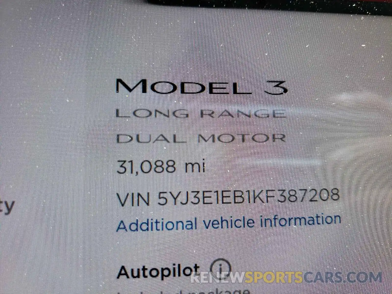 8 Фотография поврежденного автомобиля 5YJ3E1EB1KF387208 TESLA MODEL 3 2019