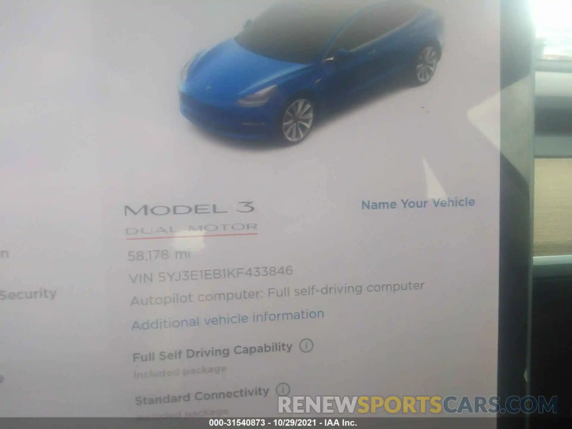 7 Фотография поврежденного автомобиля 5YJ3E1EB1KF433846 TESLA MODEL 3 2019