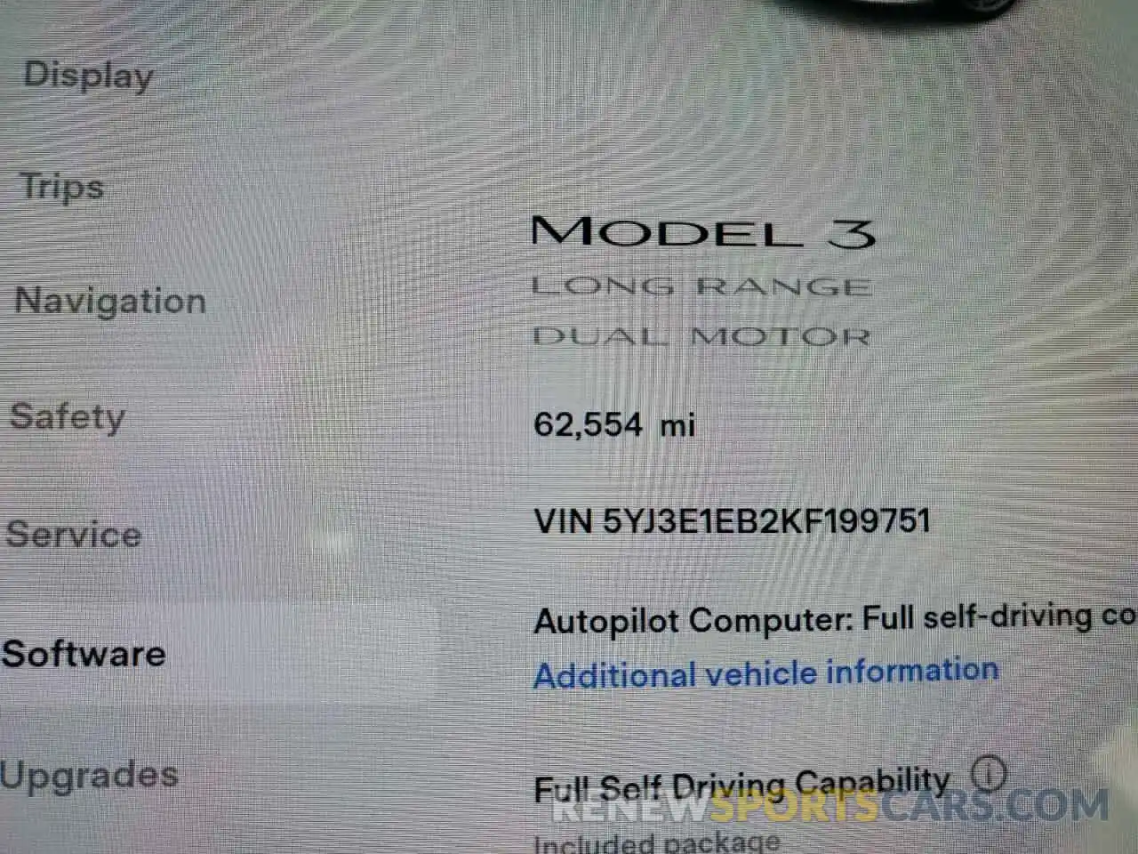 8 Photograph of a damaged car 5YJ3E1EB2KF199751 TESLA MODEL 3 2019