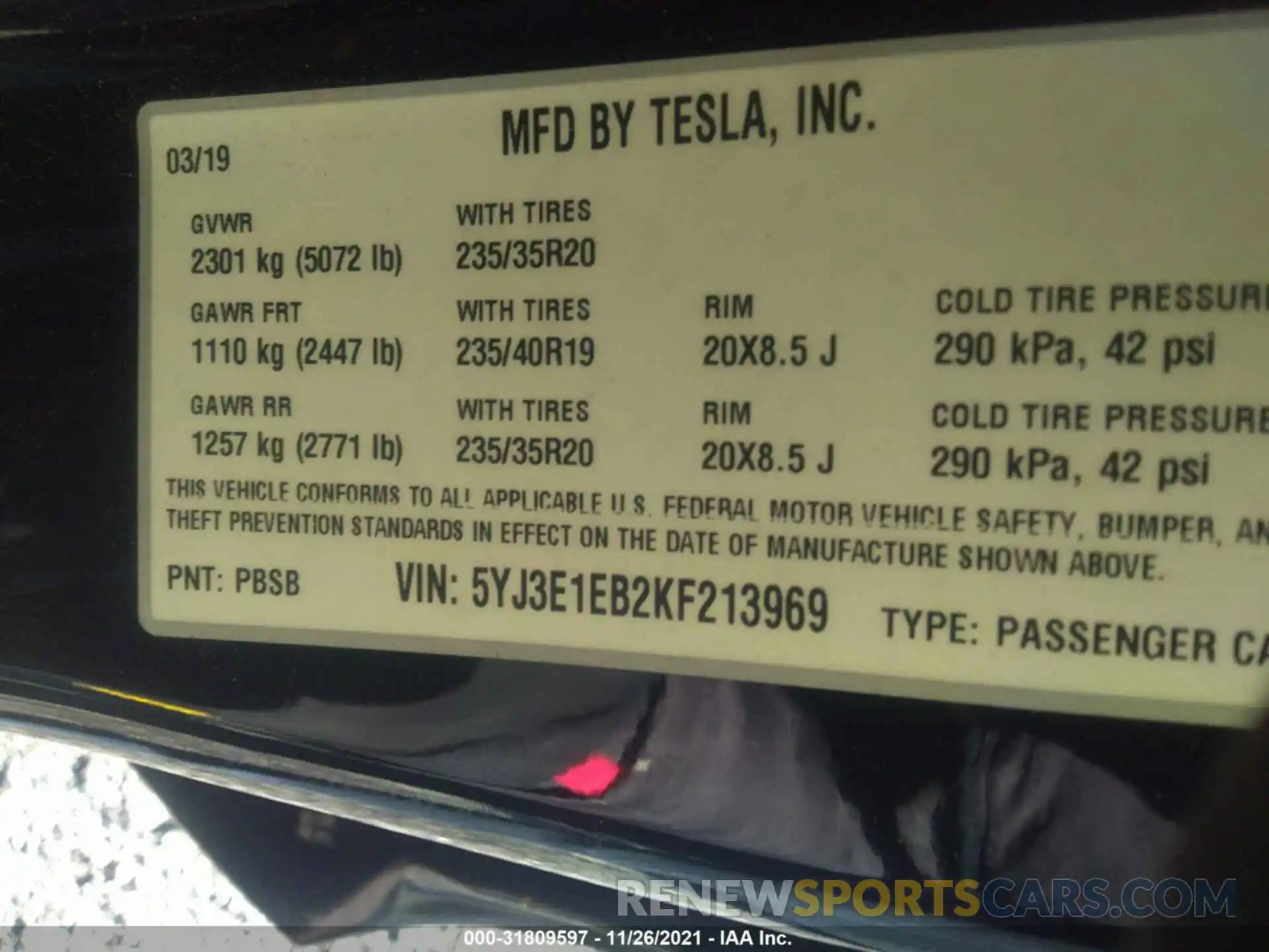 9 Photograph of a damaged car 5YJ3E1EB2KF213969 TESLA MODEL 3 2019