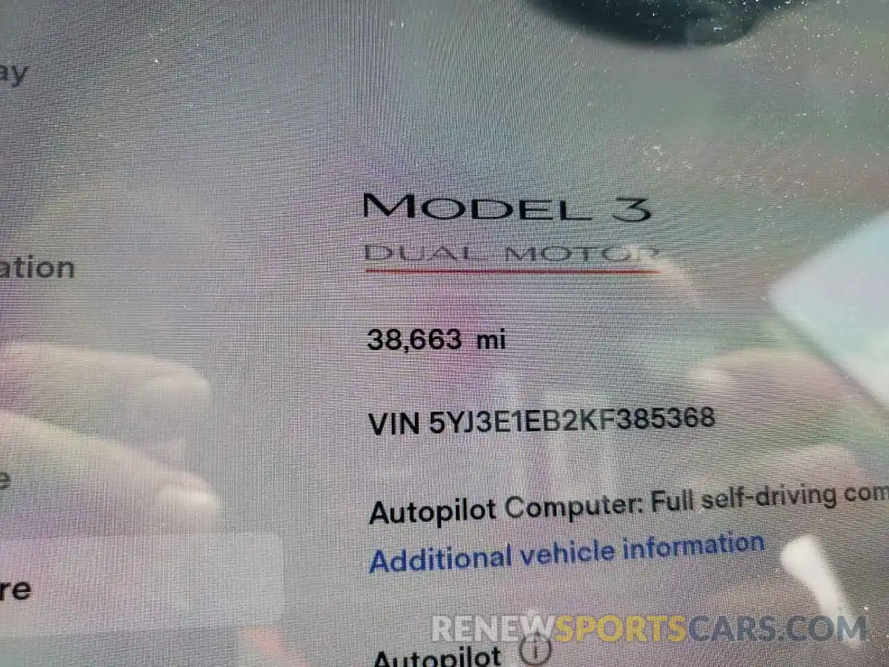 8 Фотография поврежденного автомобиля 5YJ3E1EB2KF385368 TESLA MODEL 3 2019