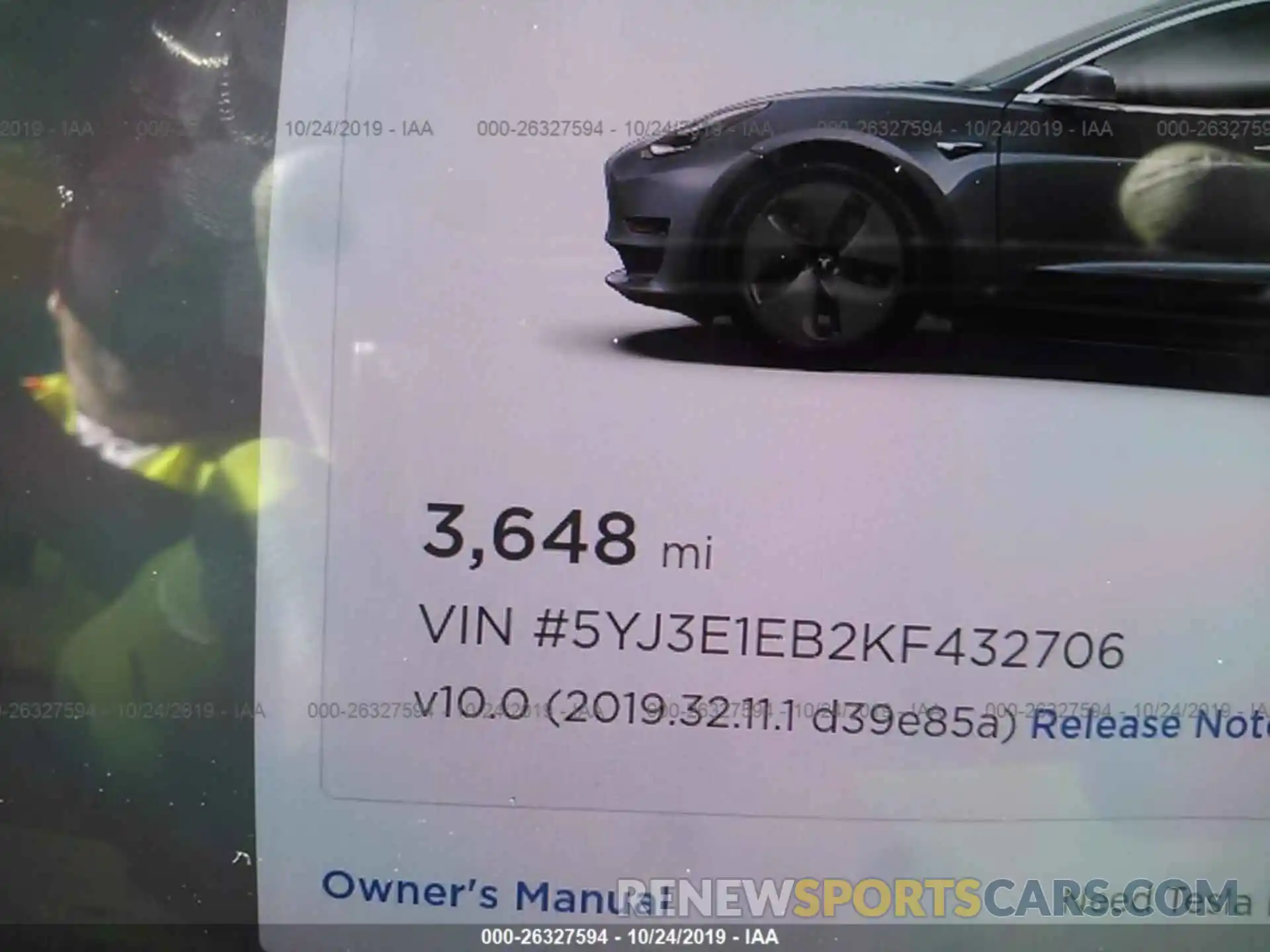 7 Photograph of a damaged car 5YJ3E1EB2KF432706 TESLA MODEL 3 2019