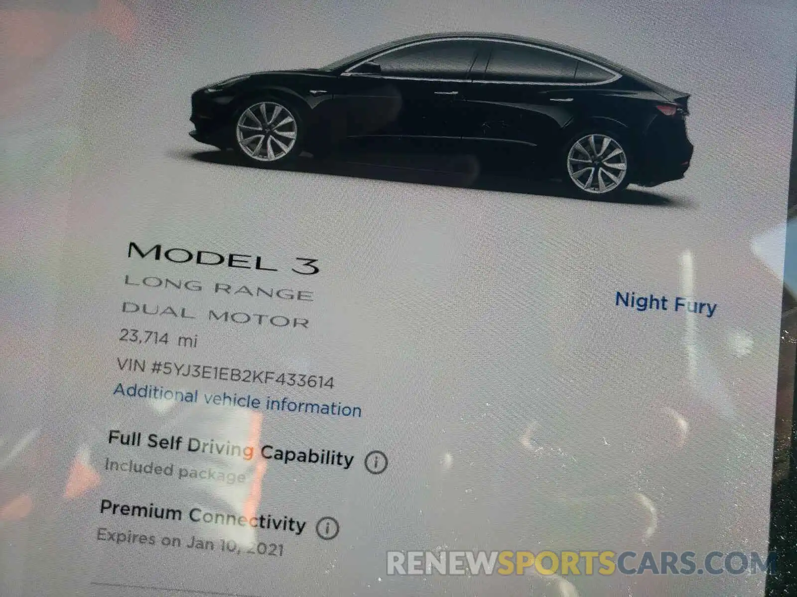 8 Photograph of a damaged car 5YJ3E1EB2KF433614 TESLA MODEL 3 2019