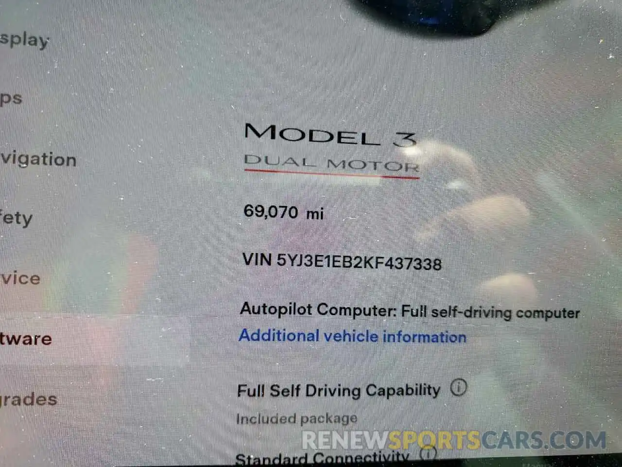 8 Photograph of a damaged car 5YJ3E1EB2KF437338 TESLA MODEL 3 2019