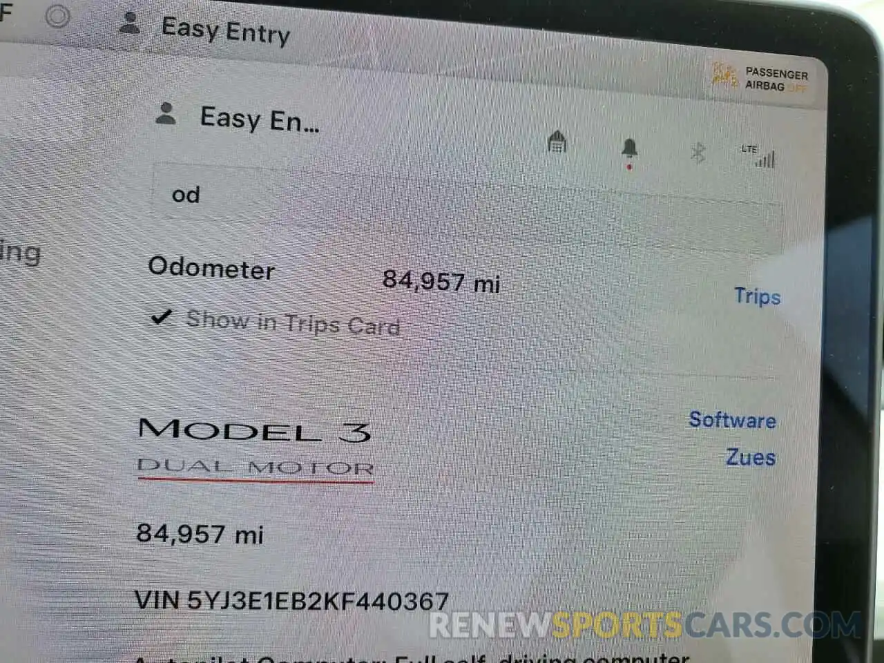 9 Photograph of a damaged car 5YJ3E1EB2KF440367 TESLA MODEL 3 2019