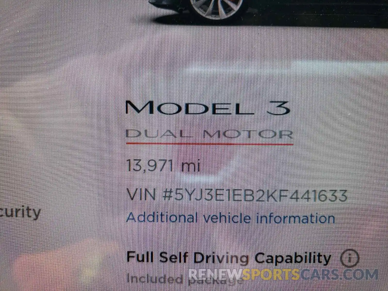 8 Photograph of a damaged car 5YJ3E1EB2KF441633 TESLA MODEL 3 2019