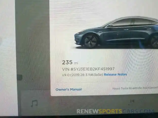 8 Photograph of a damaged car 5YJ3E1EB2KF451997 TESLA MODEL 3 2019