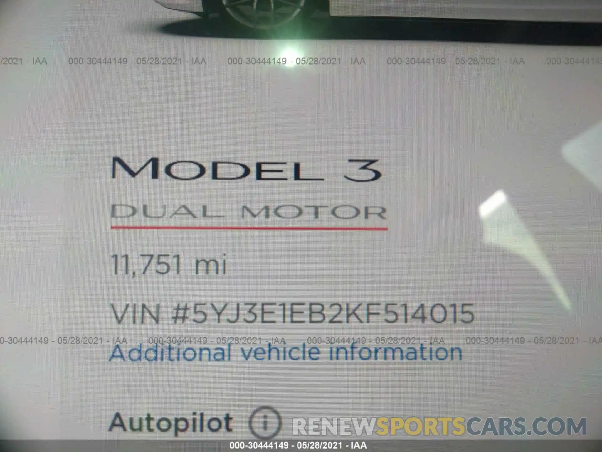 7 Photograph of a damaged car 5YJ3E1EB2KF514015 TESLA MODEL 3 2019