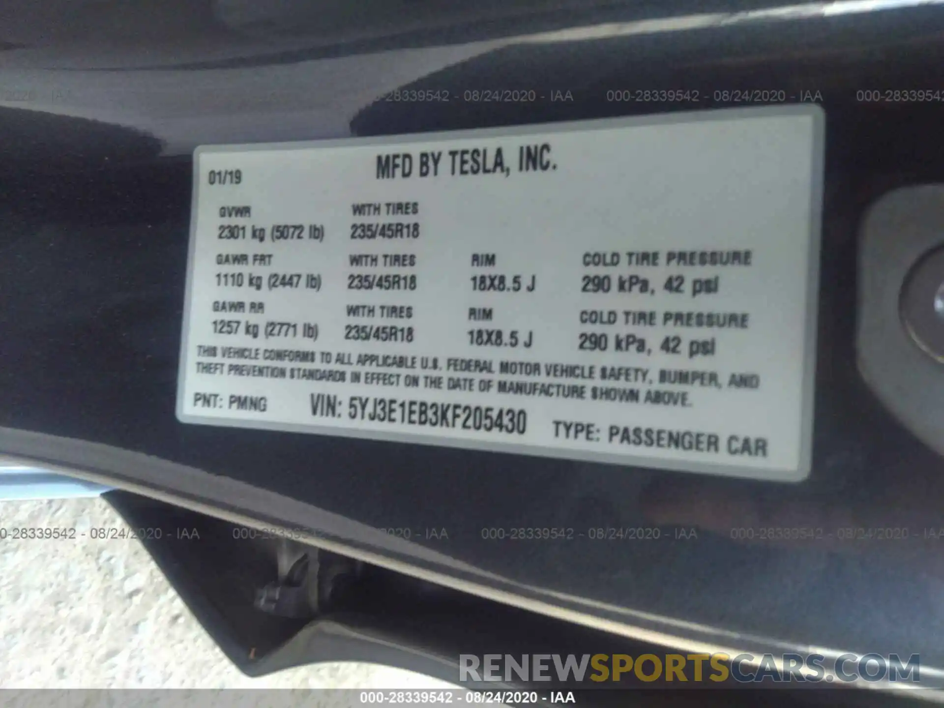 9 Photograph of a damaged car 5YJ3E1EB3KF205430 TESLA MODEL 3 2019